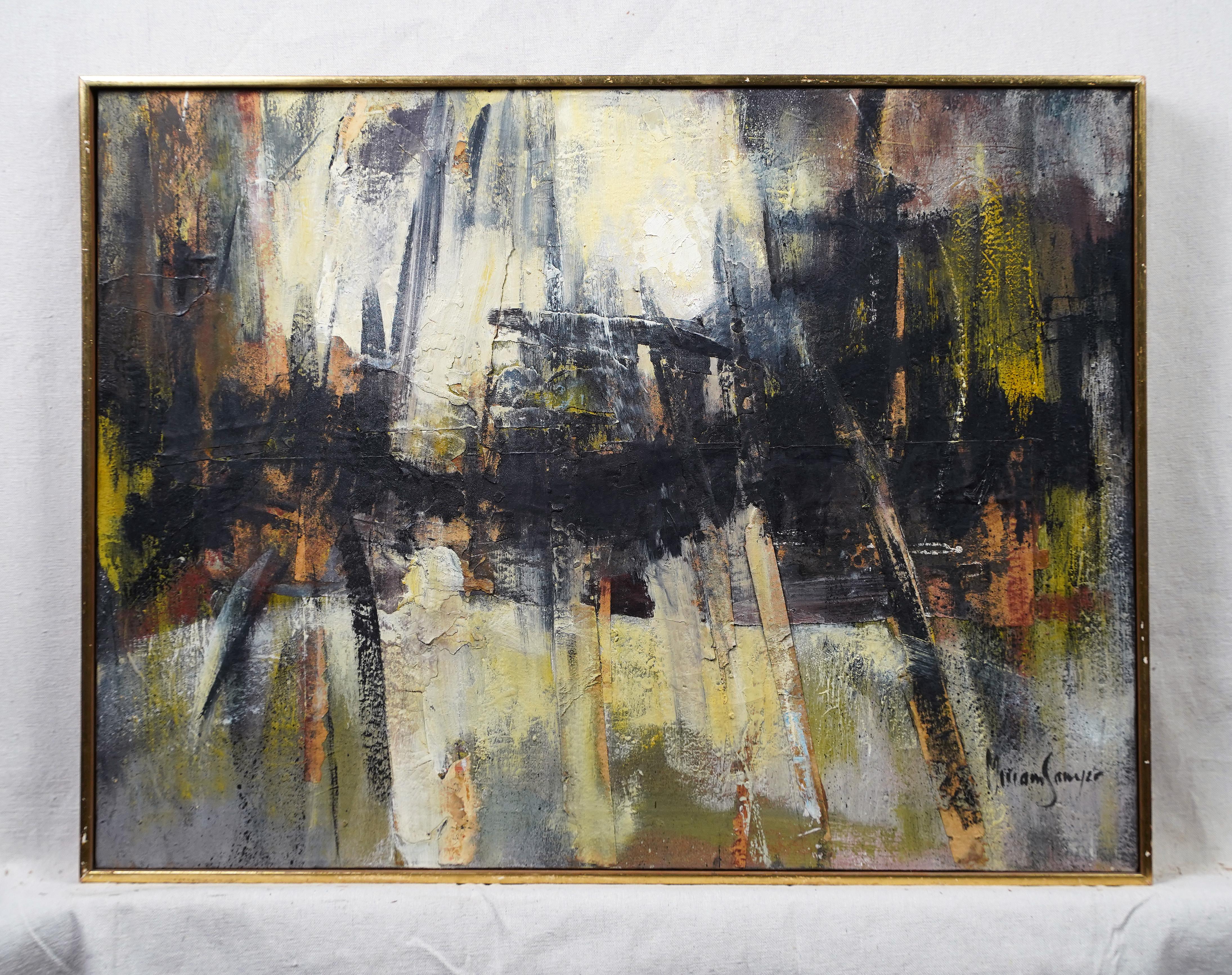Antique American modernist signed abstract oil painting.  Oil on canvas.  Signed.  Framed. 