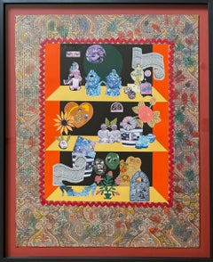 Meuble de rangement, collage mixte signé par un pionnier de Pattern & Decoration 