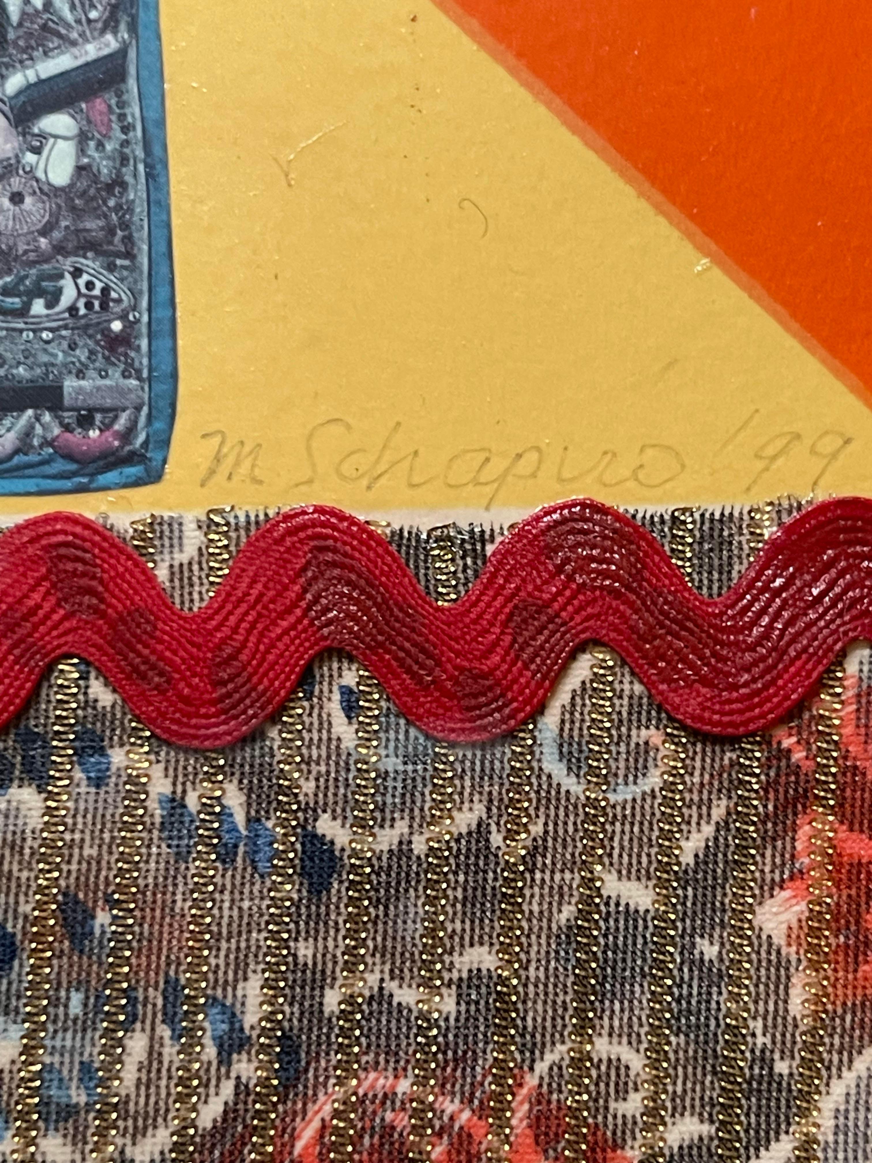 Cabinet, unique signed mixed media fem-mage by pioneering Pattern & Decoration - Painting by Miriam Schapiro