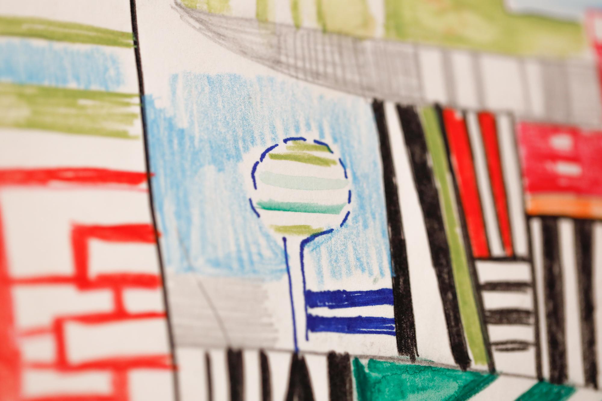 Abstrakte Stadtlandschaft „this way 2“ in Gouache und Aquarell auf Papier im Angebot 7