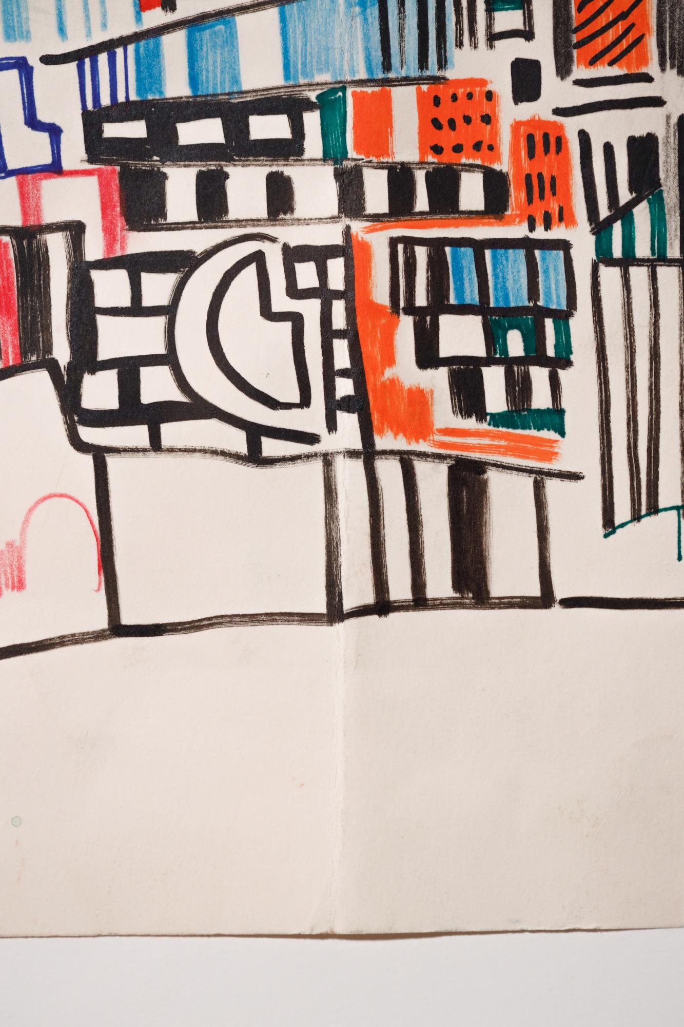 Abstrakte Stadtlandschaft „this way 2“ in Gouache und Aquarell auf Papier im Angebot 9