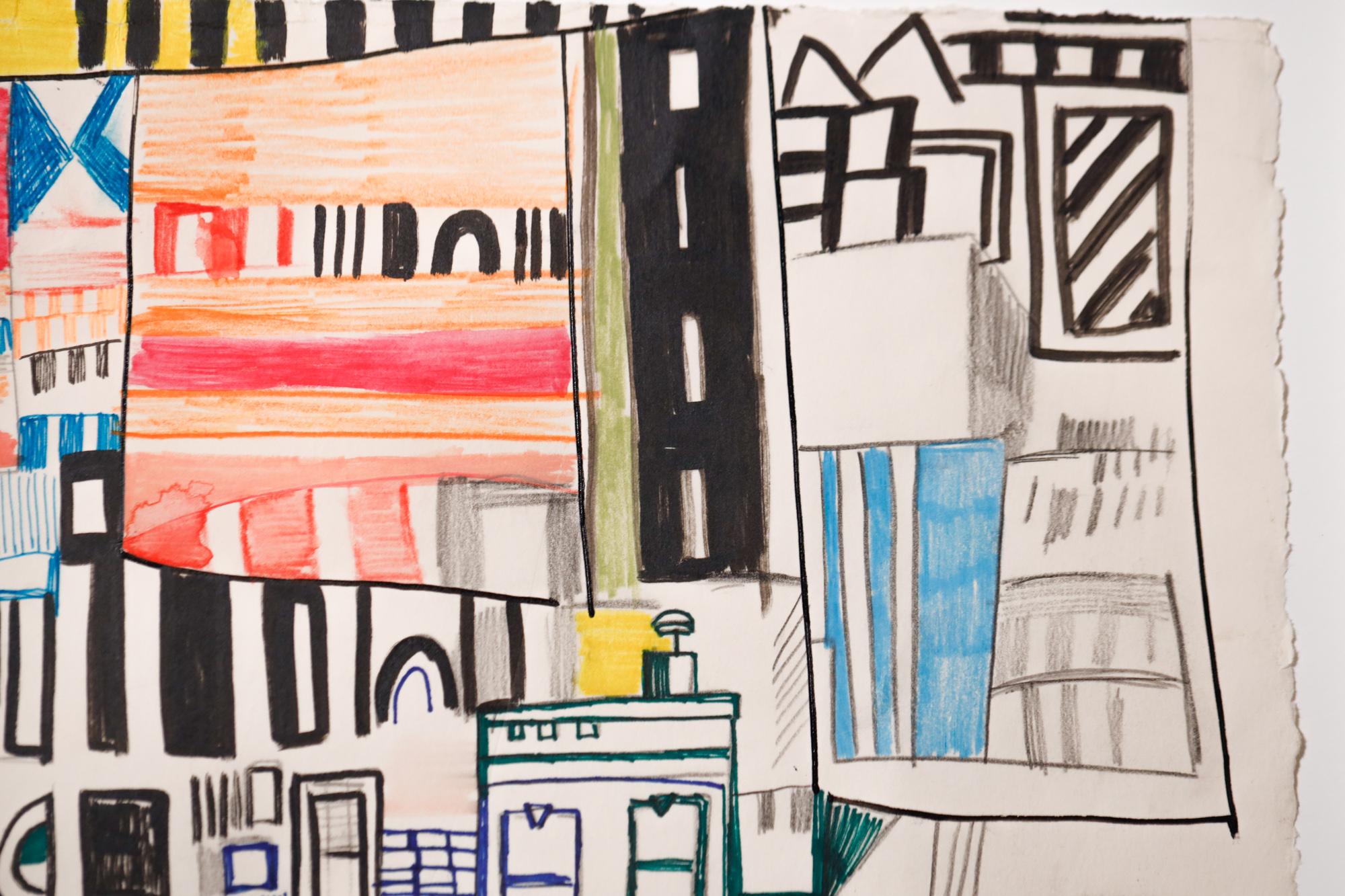 Abstrakte Stadtlandschaft „this way 2“ in Gouache und Aquarell auf Papier im Angebot 10