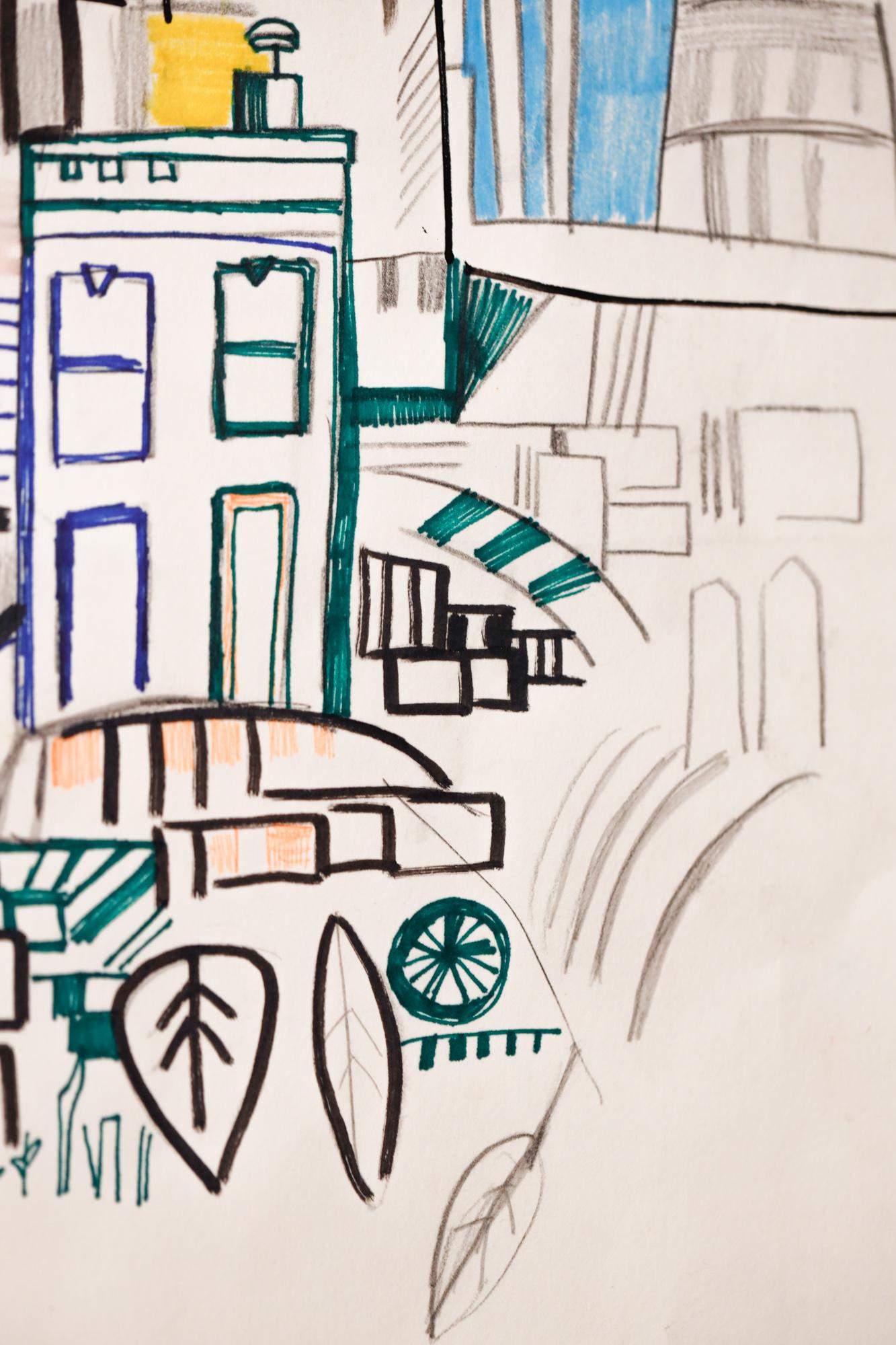 Abstrakte Stadtlandschaft „this way 2“ in Gouache und Aquarell auf Papier im Angebot 11