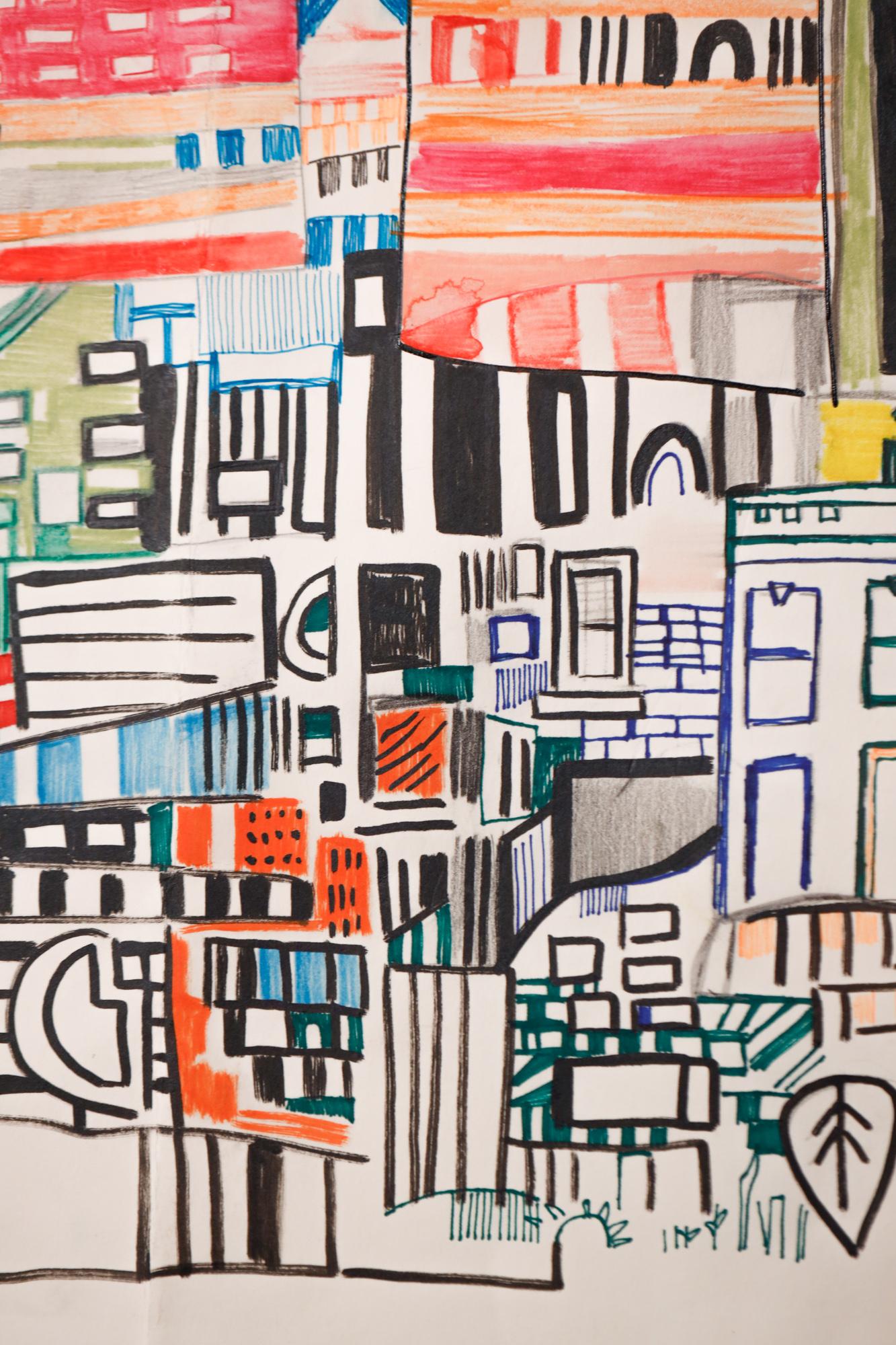 Abstrakte Stadtlandschaft „this way 2“ in Gouache und Aquarell auf Papier im Angebot 13