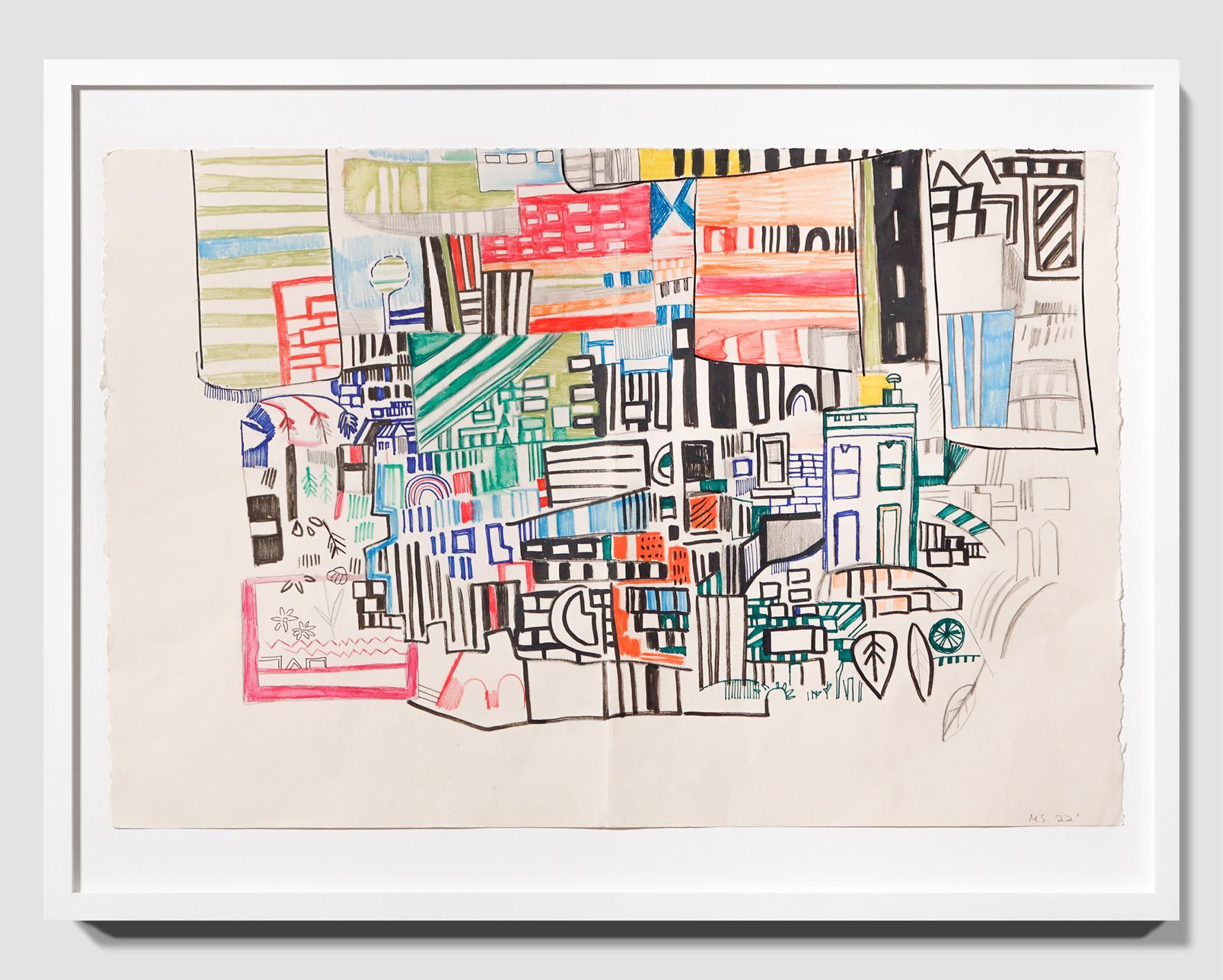 Abstrakte Stadtlandschaft „this way 2“ in Gouache und Aquarell auf Papier im Angebot 14
