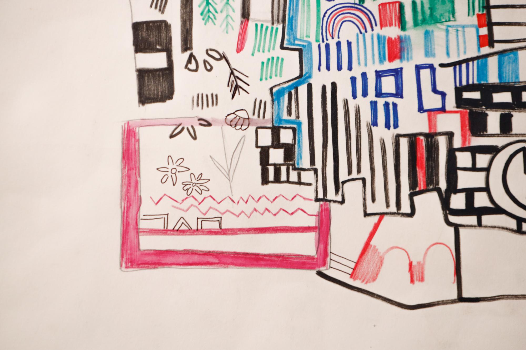 Abstrakte Stadtlandschaft „this way 2“ in Gouache und Aquarell auf Papier im Angebot 2