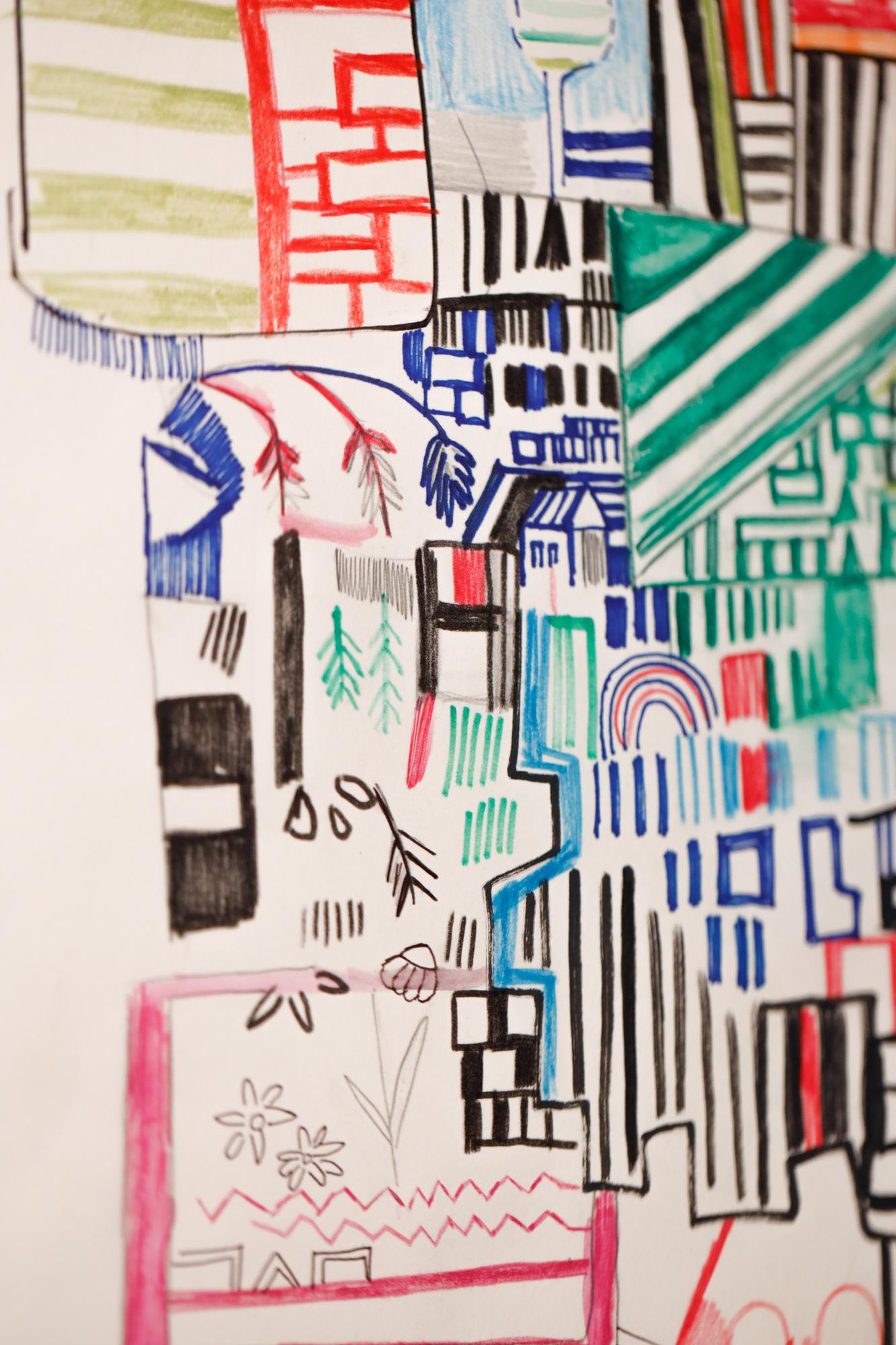 Abstrakte Stadtlandschaft „this way 2“ in Gouache und Aquarell auf Papier im Angebot 3