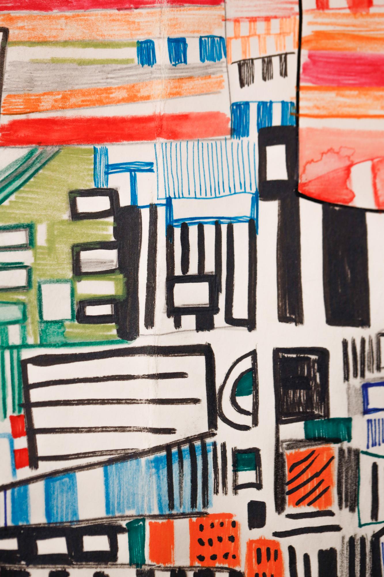 Abstrakte Stadtlandschaft „this way 2“ in Gouache und Aquarell auf Papier im Angebot 4