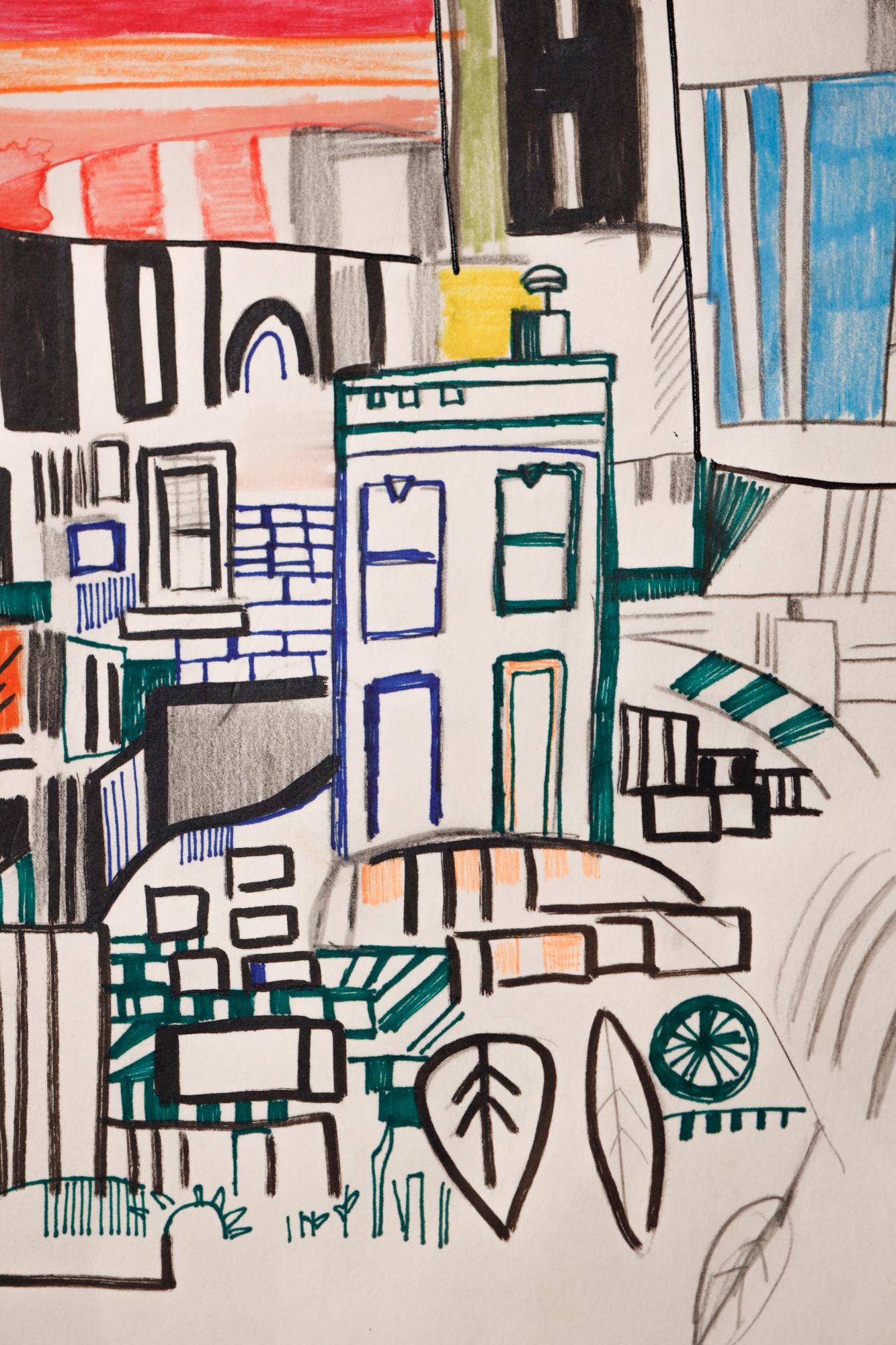 Abstrakte Stadtlandschaft „this way 2“ in Gouache und Aquarell auf Papier im Angebot 5