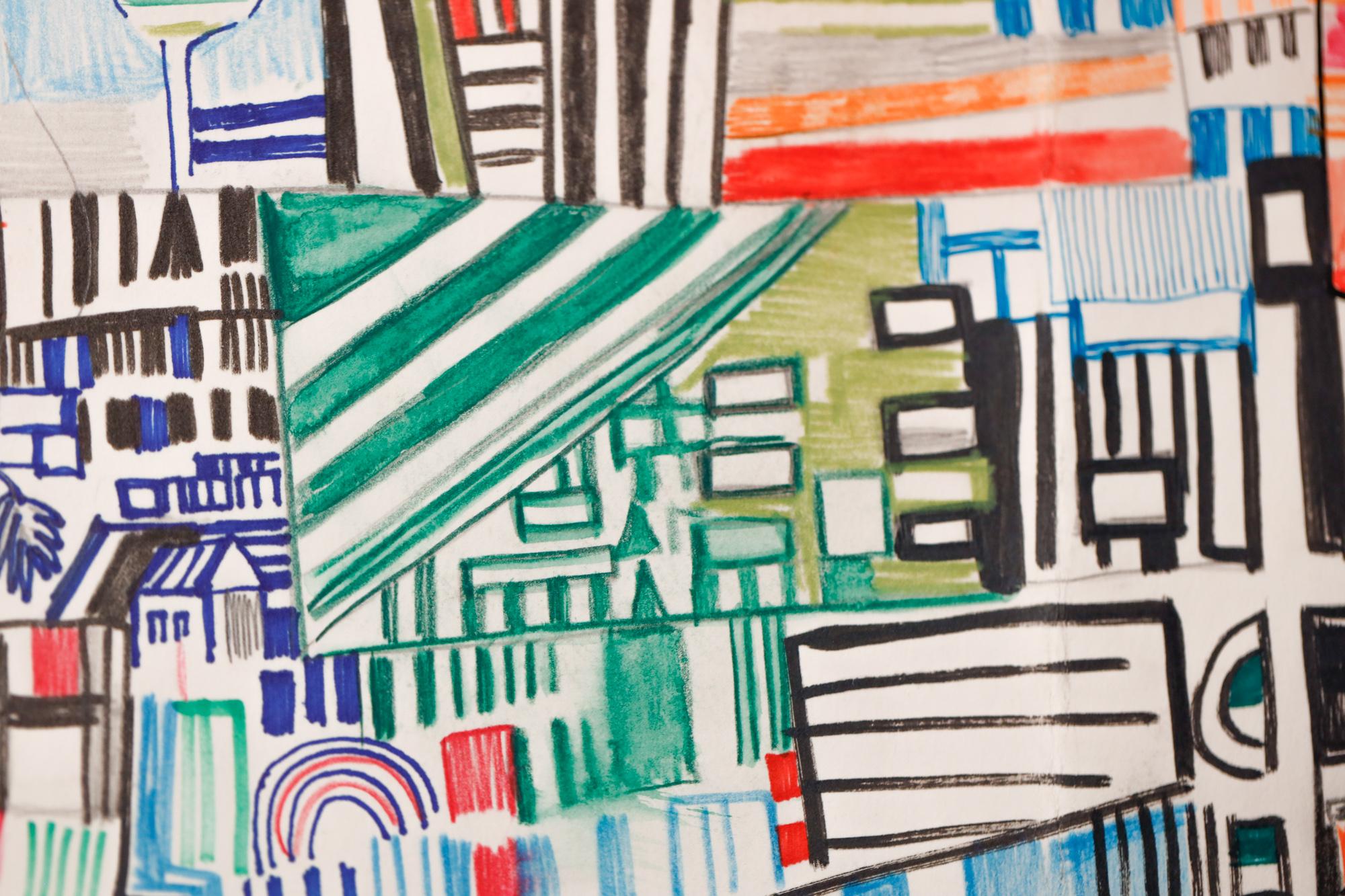Abstrakte Stadtlandschaft „this way 2“ in Gouache und Aquarell auf Papier im Angebot 6