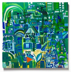"verde ocupado 7" Sugerencia de verdor y arquitectura en un paisaje urbano abstracto