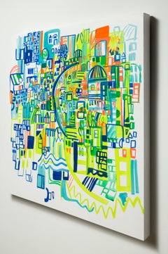 « West Ritner hill », paysage urbain coloré avec éléments d'abstraction géométrique