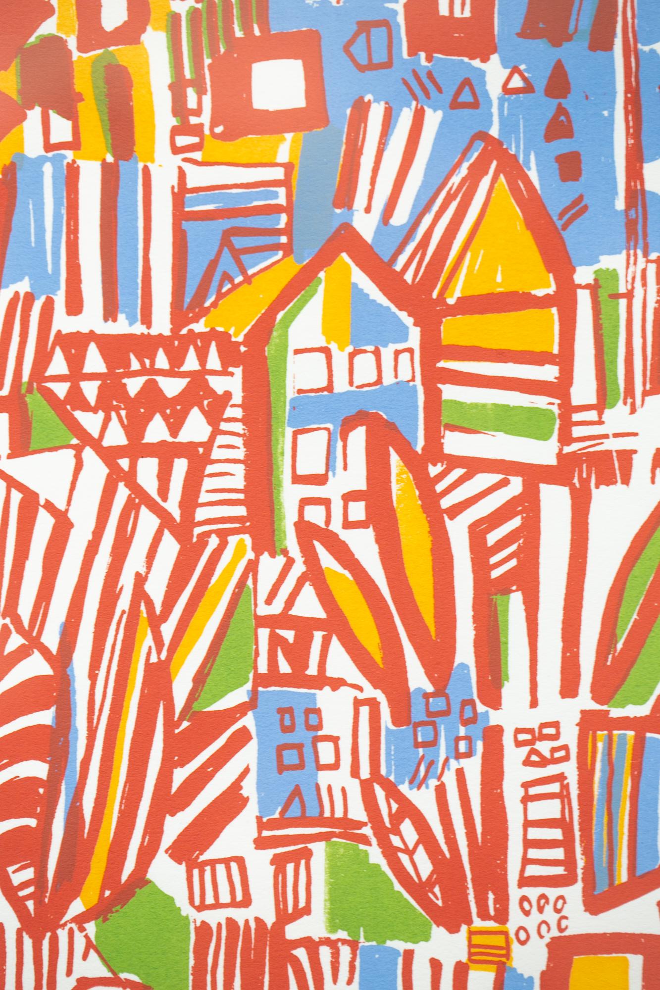 « Road Runner 7 », sérigraphie abstraite, orange, jaune, vert, bleu - Print de Miriam Singer