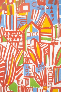 "Road Runner 7", Abstrakter Siebdruck, Orange, Gelb, Grün, Blau