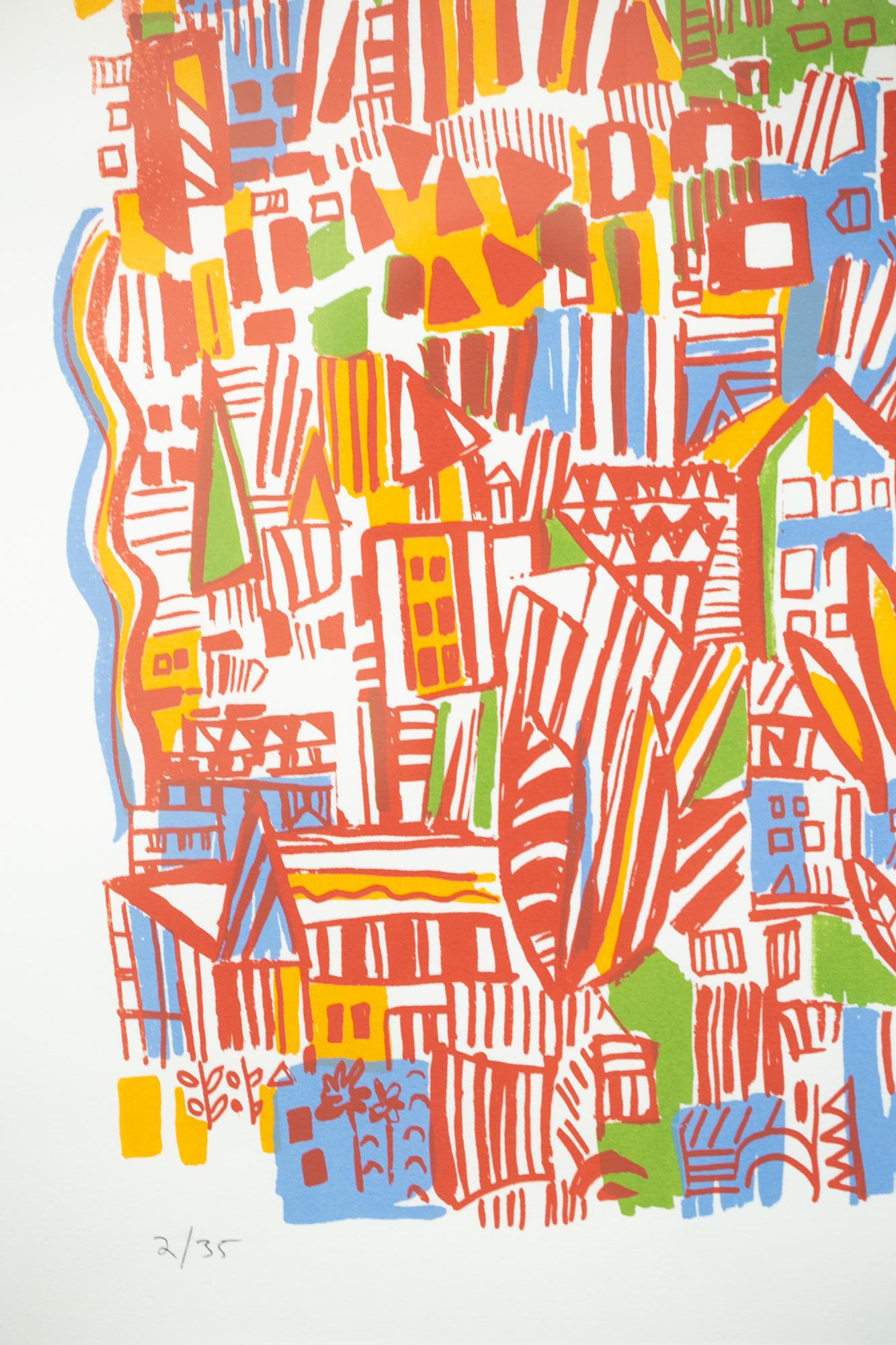 « Road Runner 7 », sérigraphie abstraite, orange, jaune, vert, bleu en vente 1