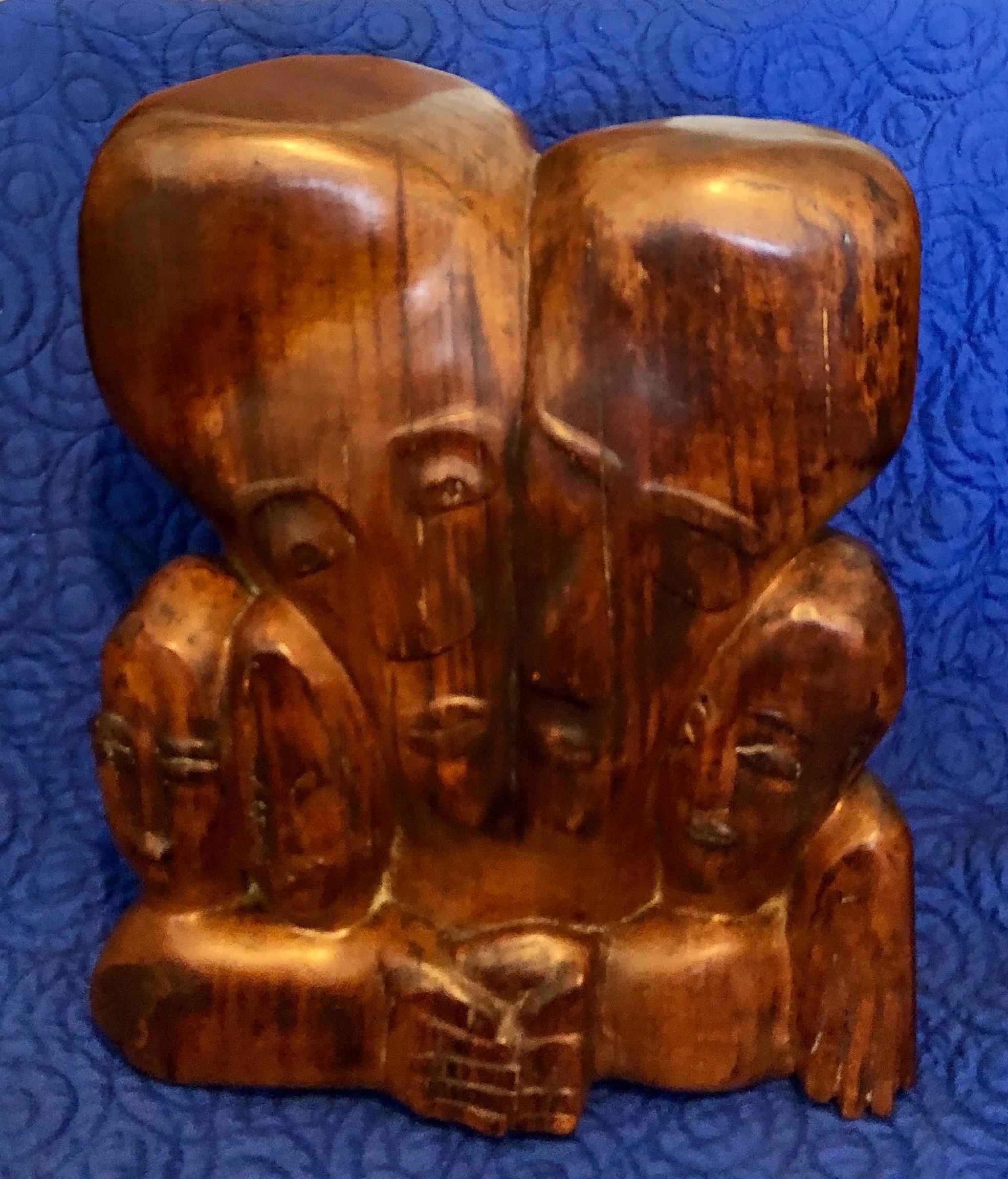 Miriam Sommerburg (American female artist, born Germany, Hamburg, 1900–1980 New York)
Modernist Wood Carved Sculpture, Carving depicting a family group. 
Before being forced to flee Germany during the outbreak of World War II, Miriam Sommerburg had