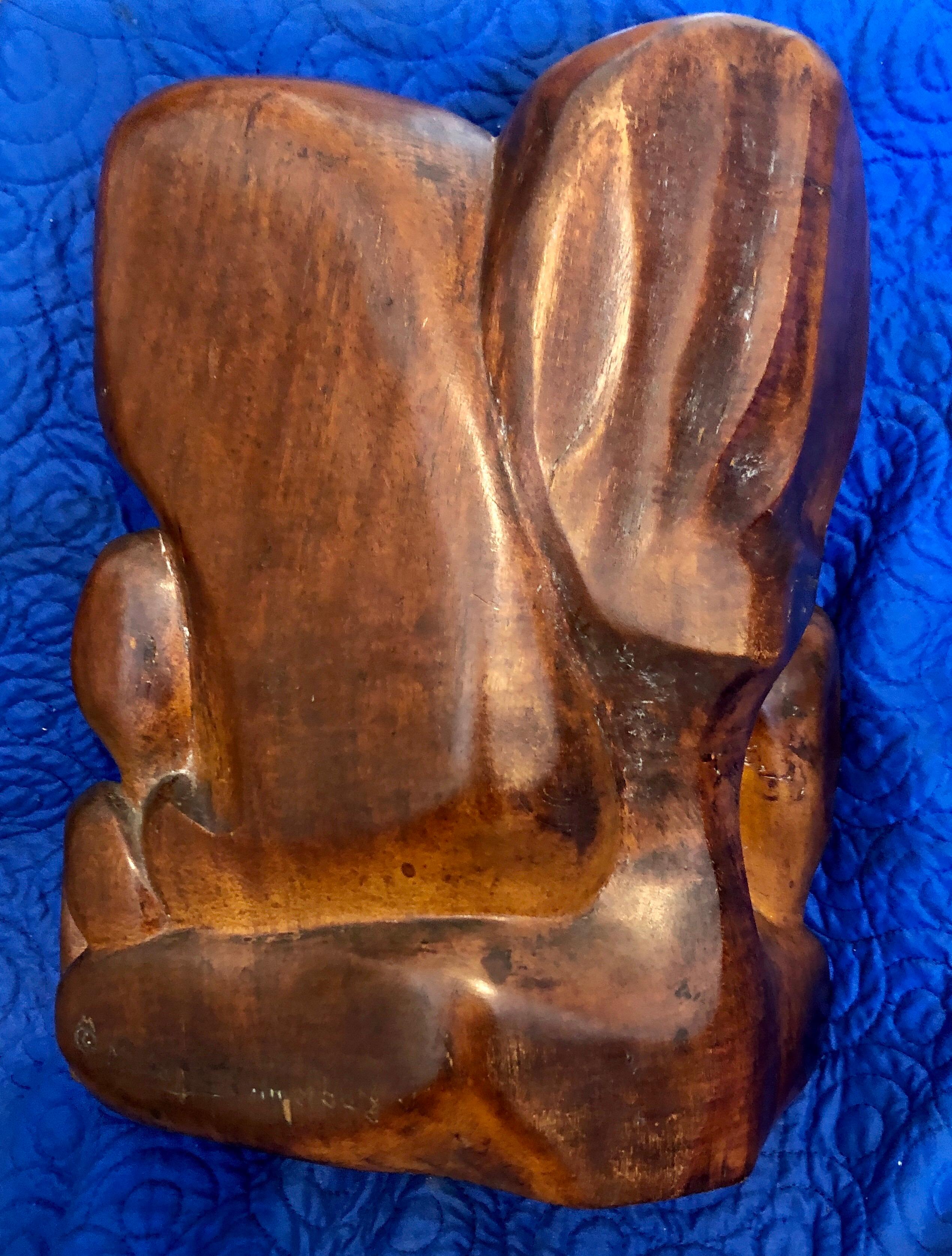 Carved Wood German Expressionist Sculpture Jewish Woman Refugee Artist Judaica - Brown Figurative Sculpture by Miriam Sommerburg