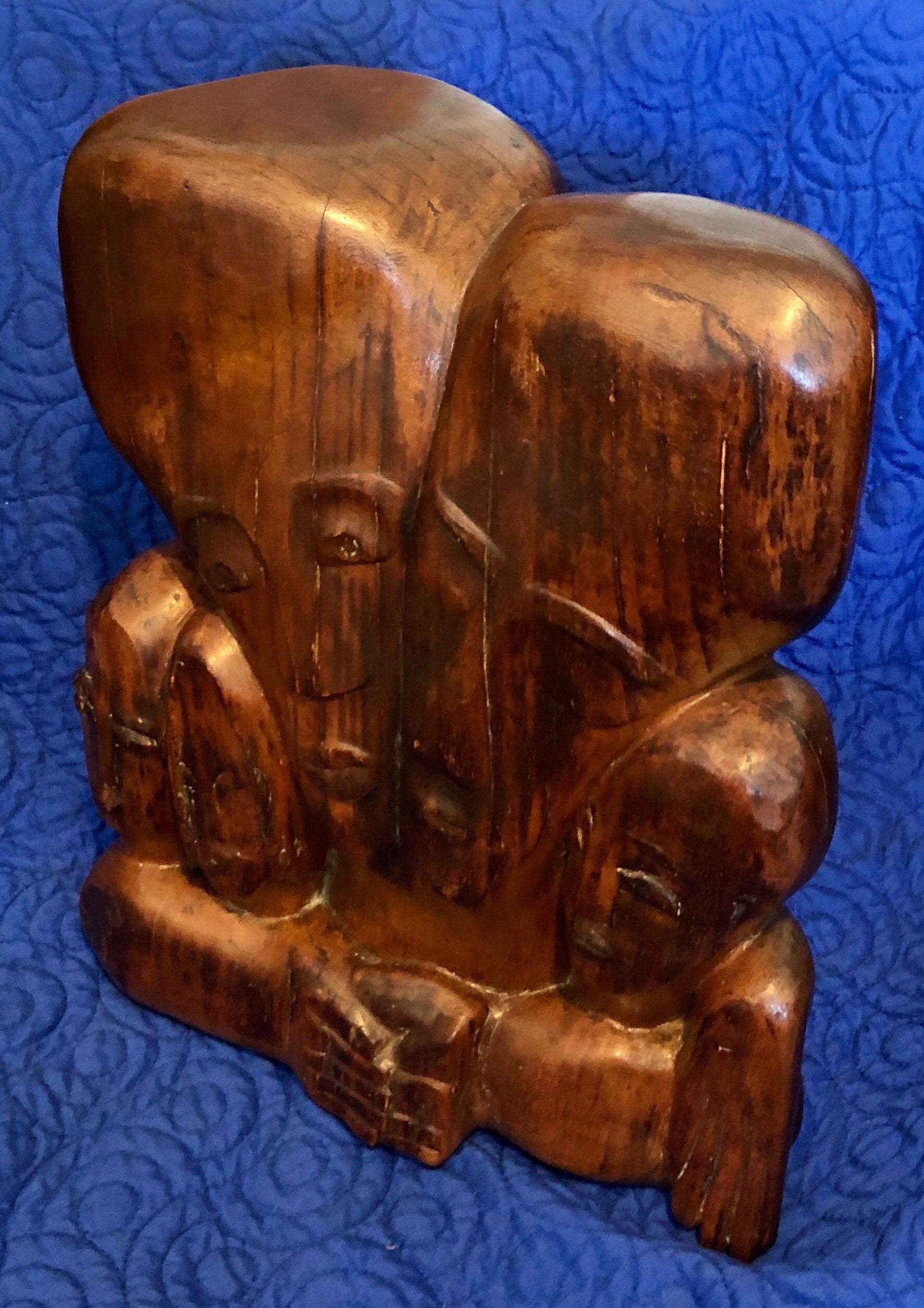 Carved Wood German Expressionist Sculpture Jewish Woman Refugee Artist Judaica For Sale 3