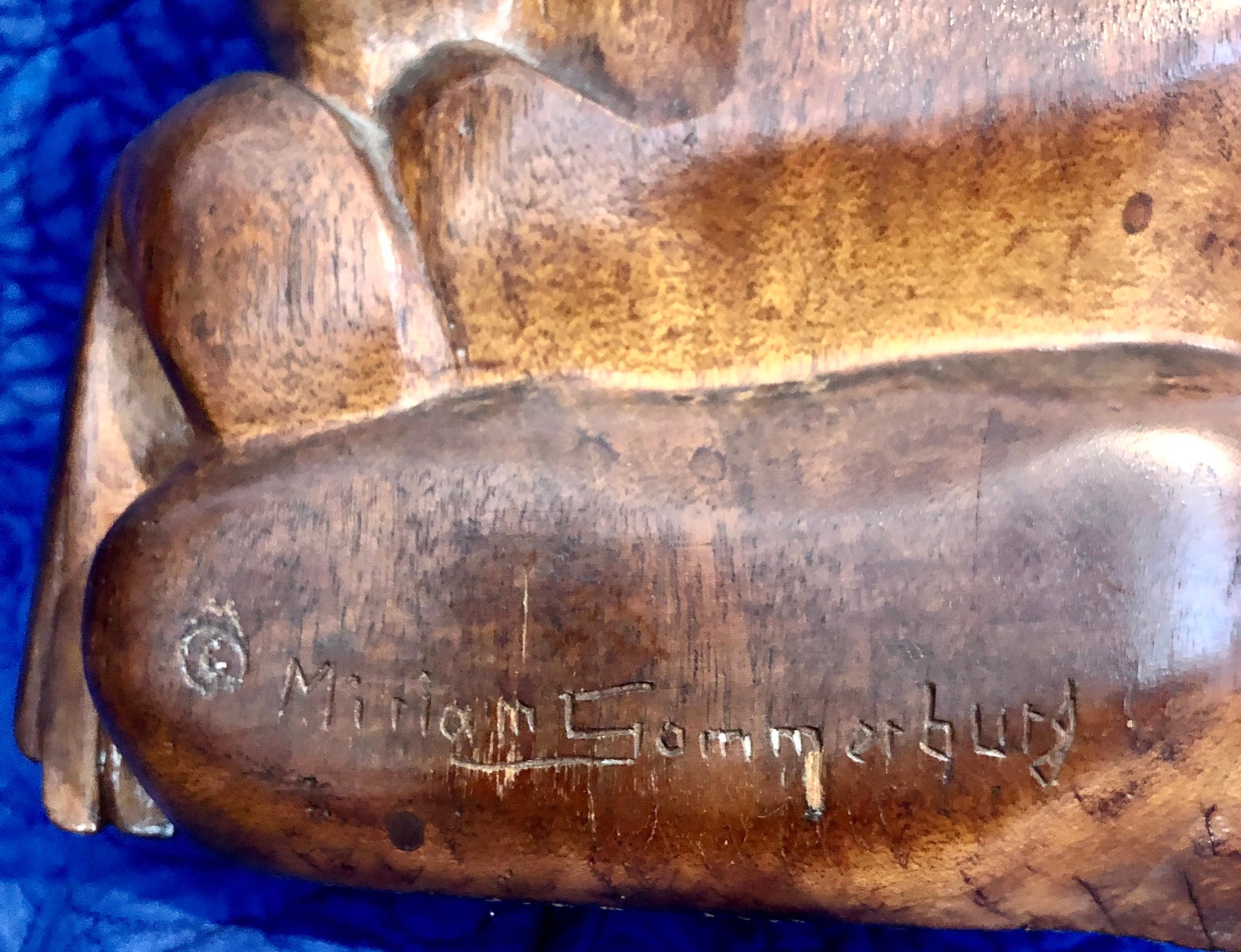 Carved Wood German Expressionist Sculpture Jewish Woman Refugee Artist Judaica For Sale 4