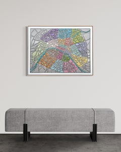 "La Vie en Rose", Contemporary Aerial Landscape of Paris, Textured Pastel Colors