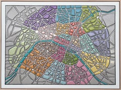 "La Vie en Rose", Contemporary Aerial Landscape of Paris, Textured Pastel Colors