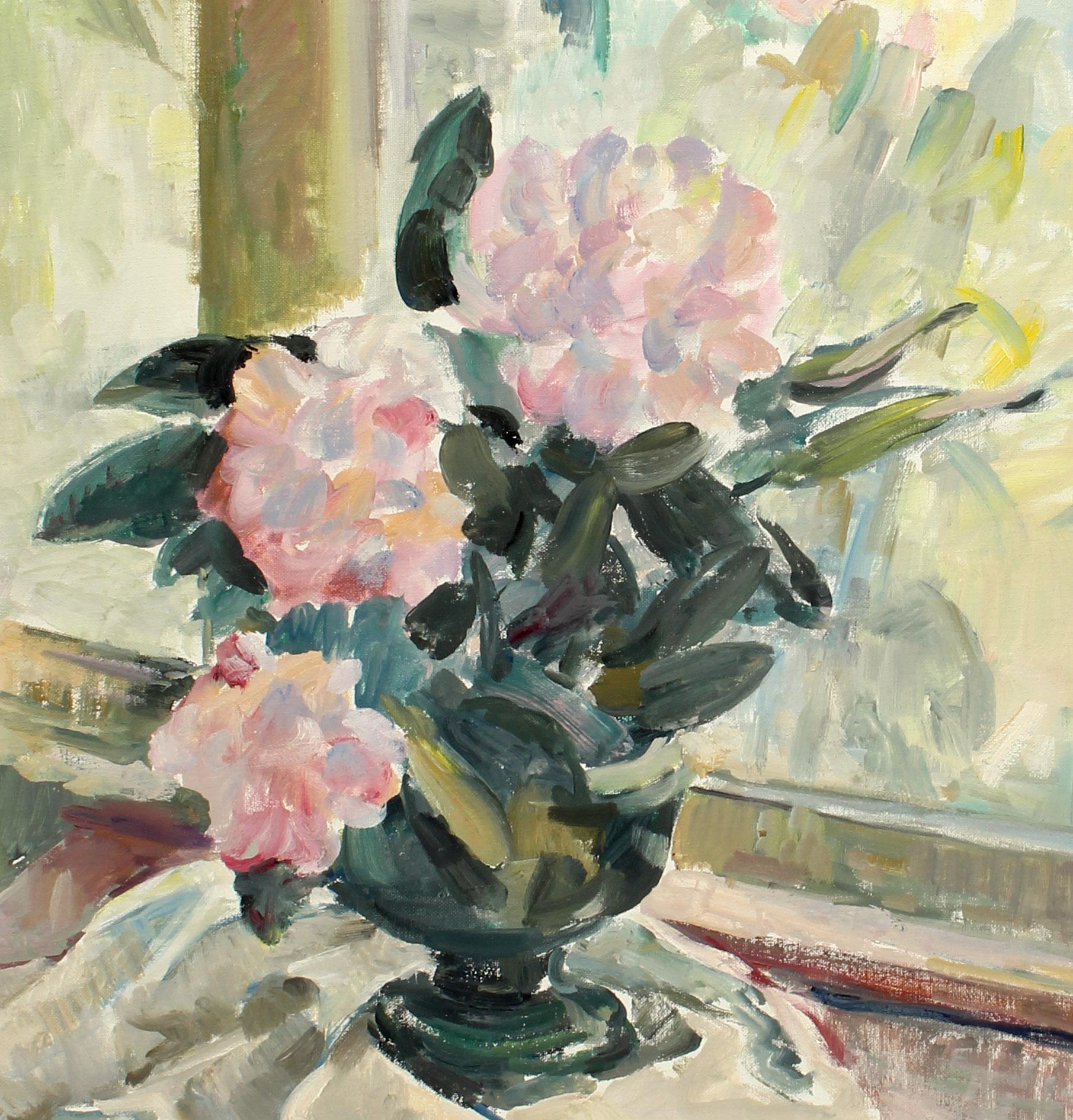 Blumenstillleben aus der Jahrhundertmitte von Miriam Tabor - Öl auf Leinwand im Originalrahmen im Angebot 2