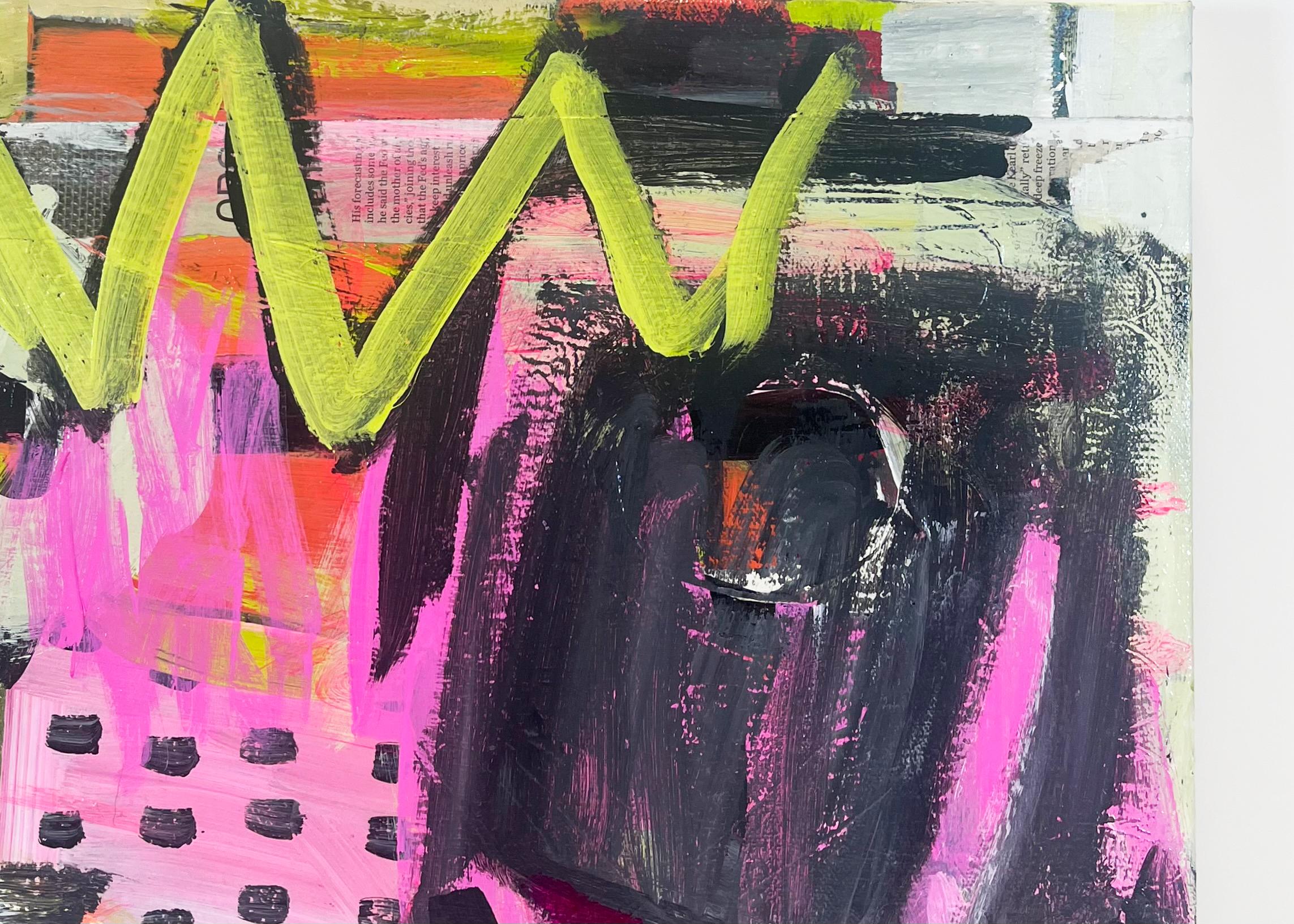 Let’s Just Get on with it OK? bright and colorful pink, white, green abstract  For Sale 1