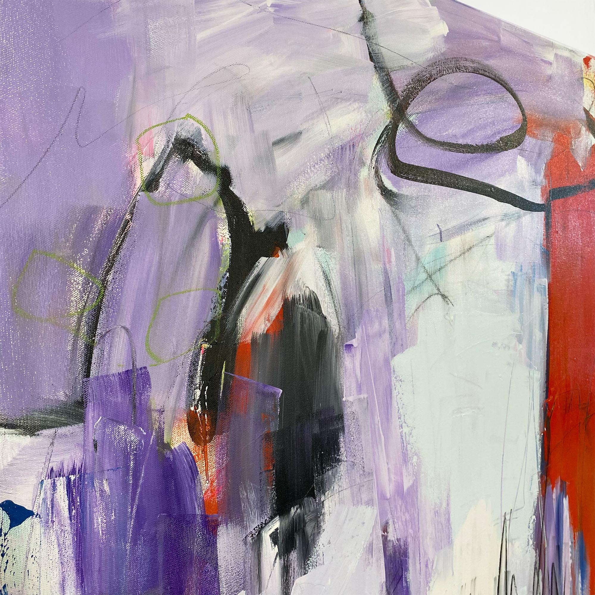 Sie entschied sich für Red Was Farbe, ausdrucksstarkes abstraktes lila und rotes Gemälde, 2023 (Abstrakt), Mixed Media Art, von Miriam Traher