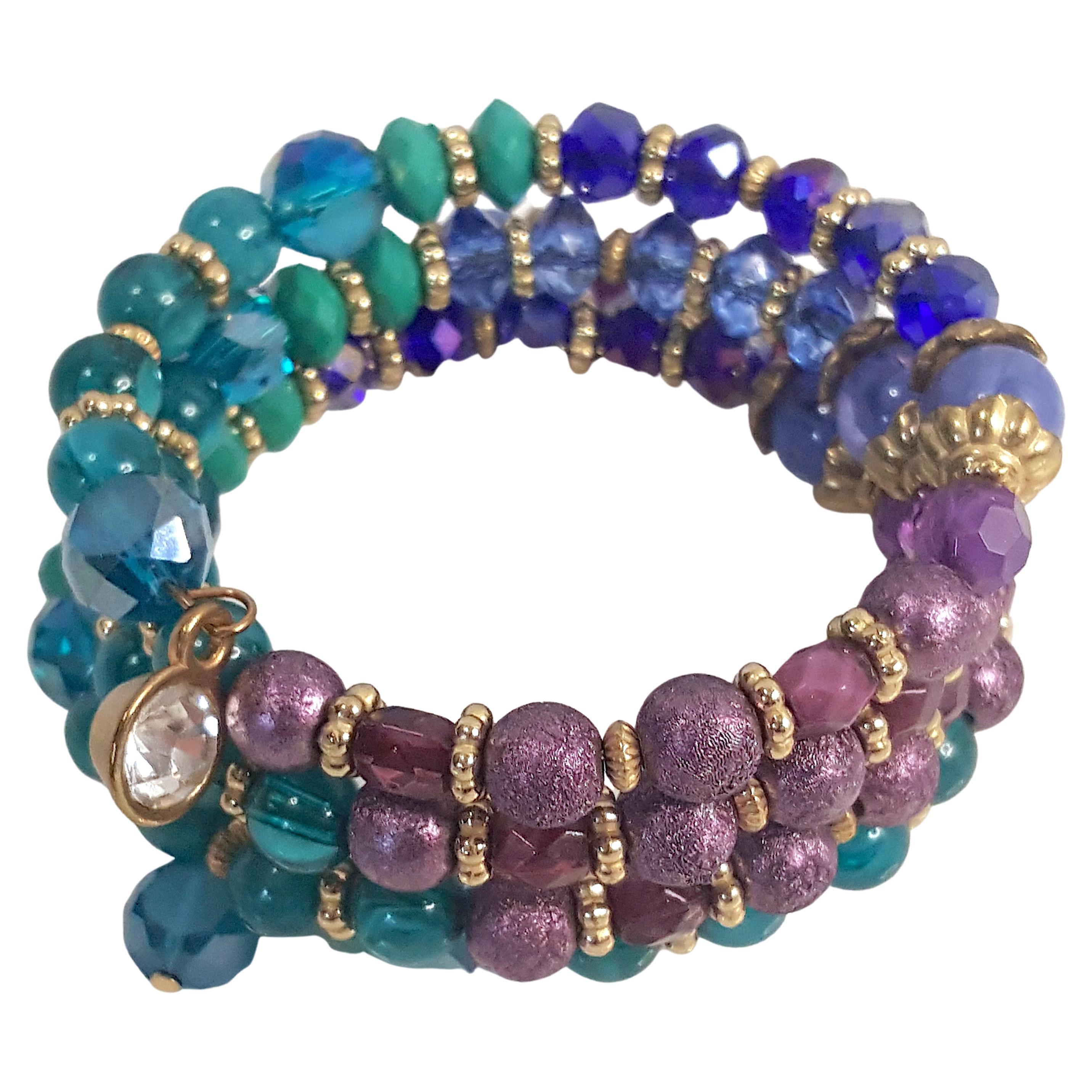 Perle MiriamHaskell 1926-1939 Hesss CrystalGlassGalalithBeads GoldGilt WireCoil Bracelet en vente