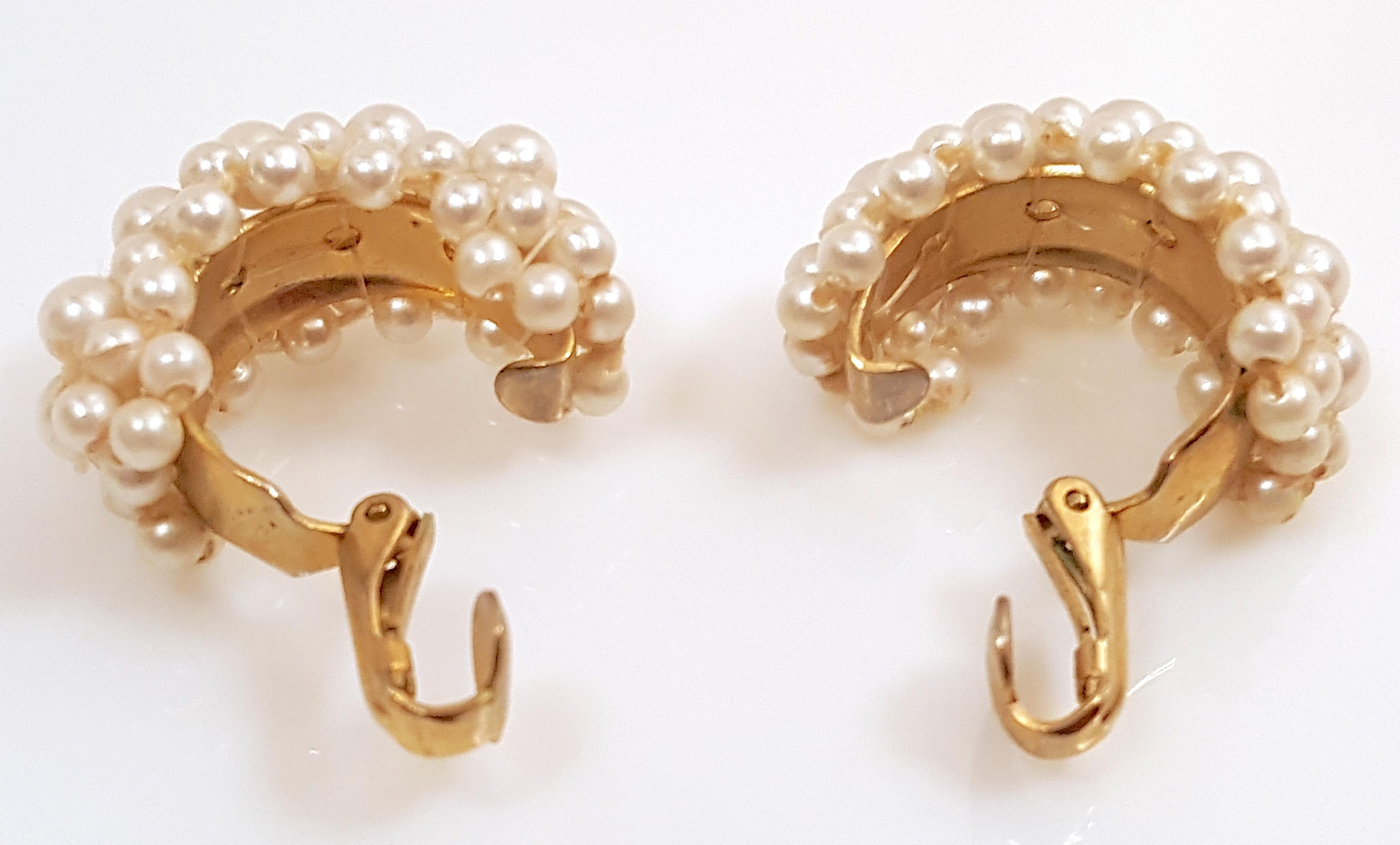 Baroque Revival MiriamHaskell 1940s FrankHess Clustered FauxPearl YellowGold FrenchClip Earrings For Sale