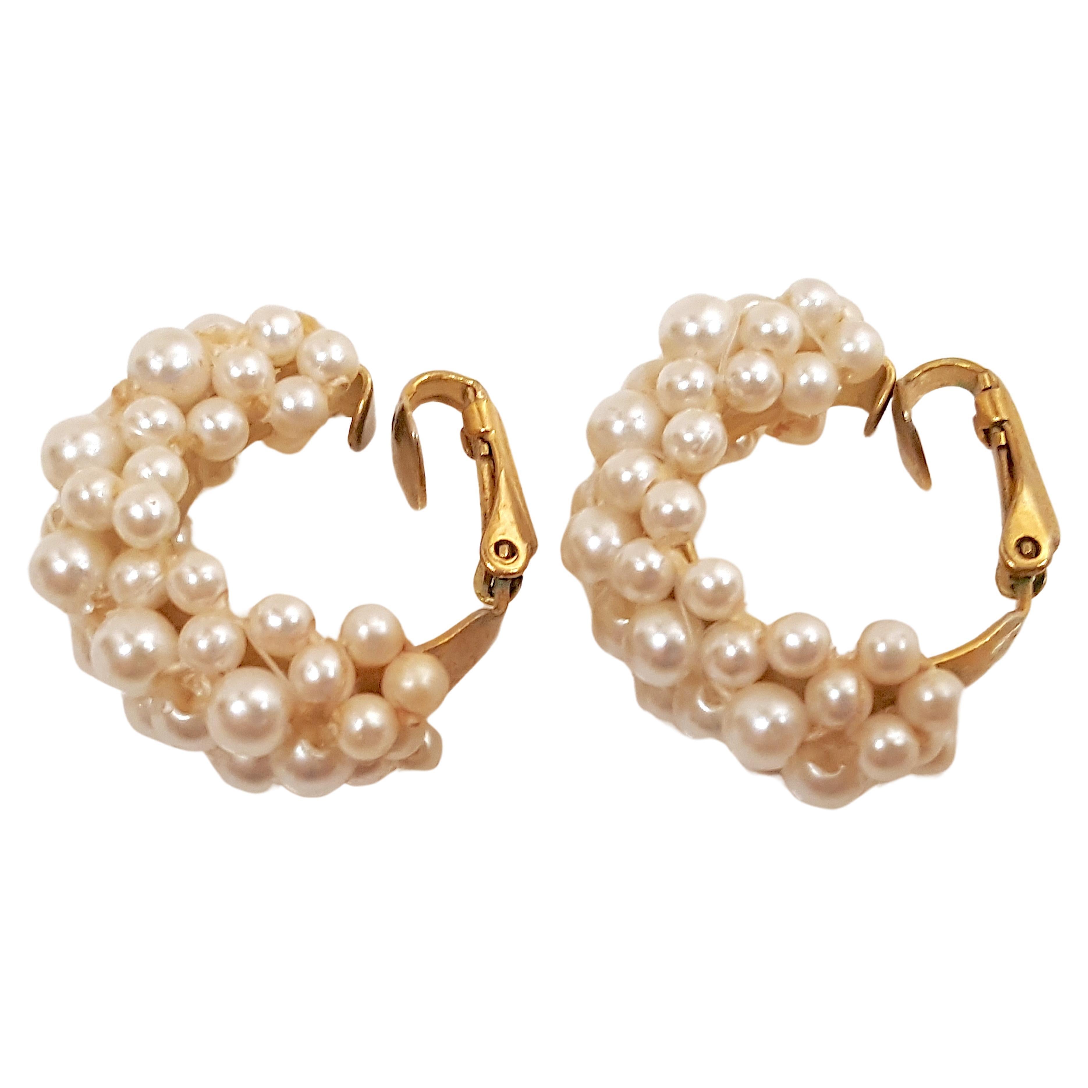 MiriamHaskell 1940s FrankHess Clustered FauxPearl YellowGold FrenchClip Earrings For Sale