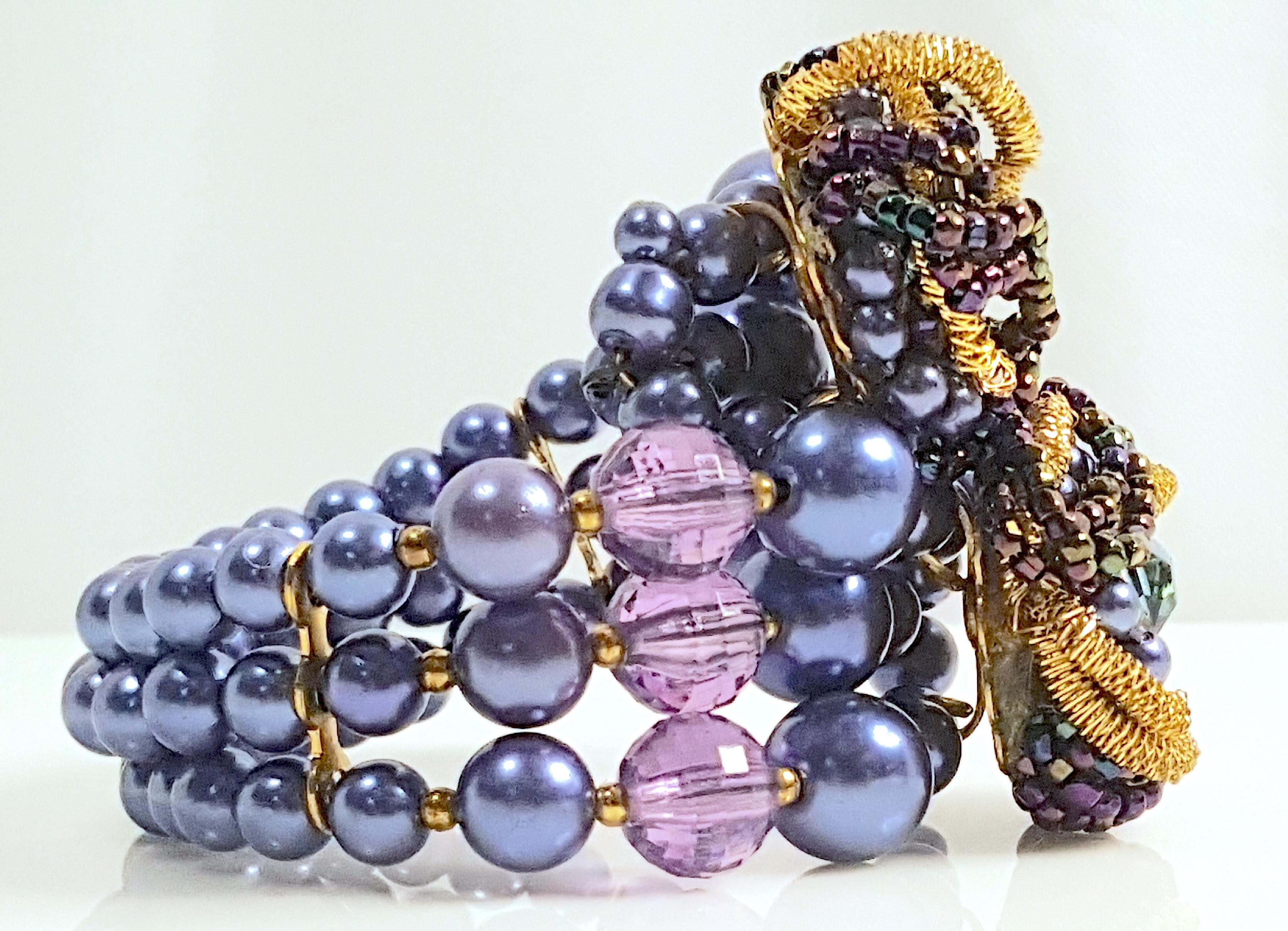 MiriamHaskell 1945 PeacockBeads Parure Wired Bracelet Earrings 16Strand Necklace For Sale 4