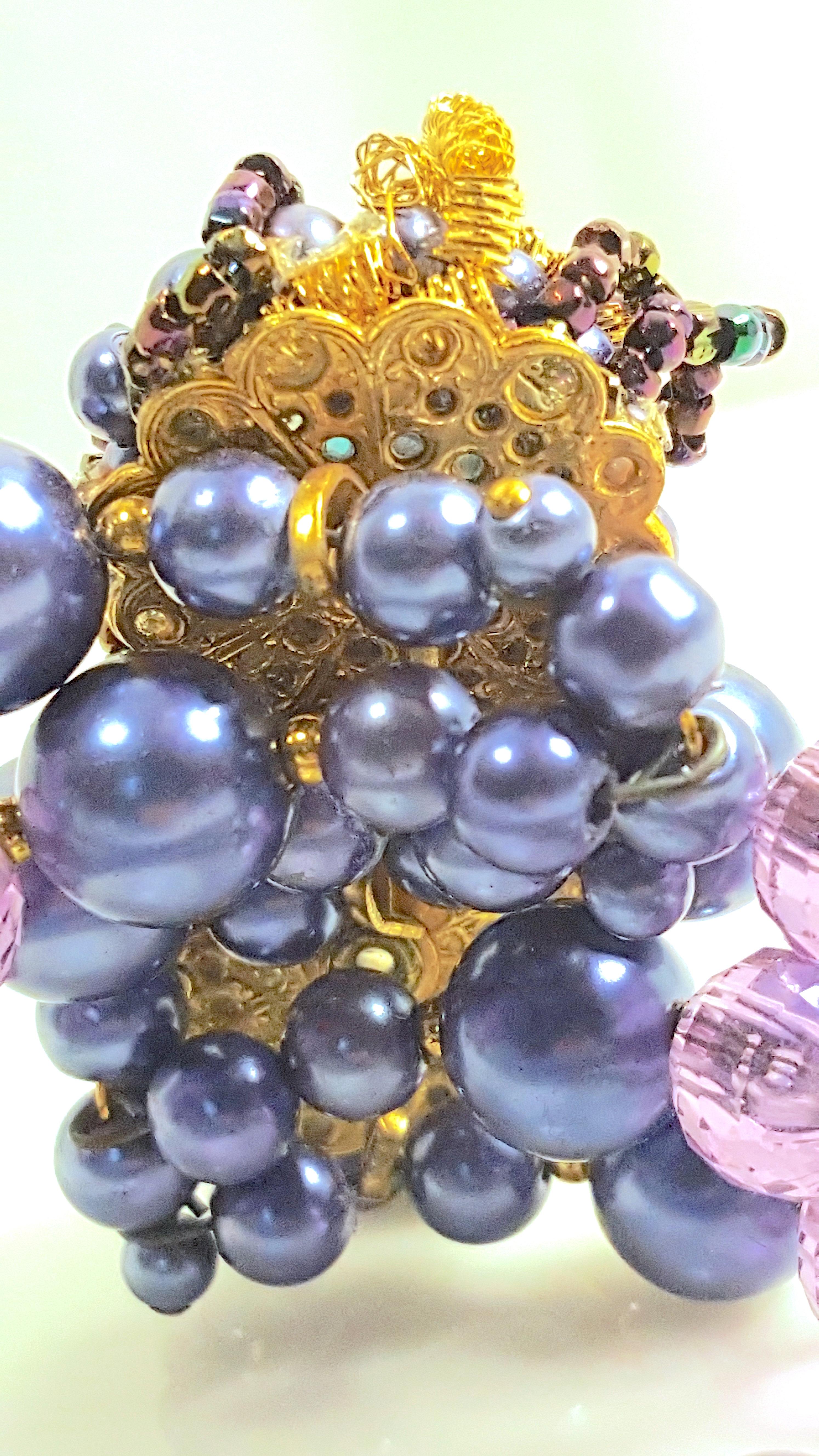 MiriamHaskell 1945 PeacockBeads Parure Wired Bracelet Earrings 16Strand Necklace For Sale 7