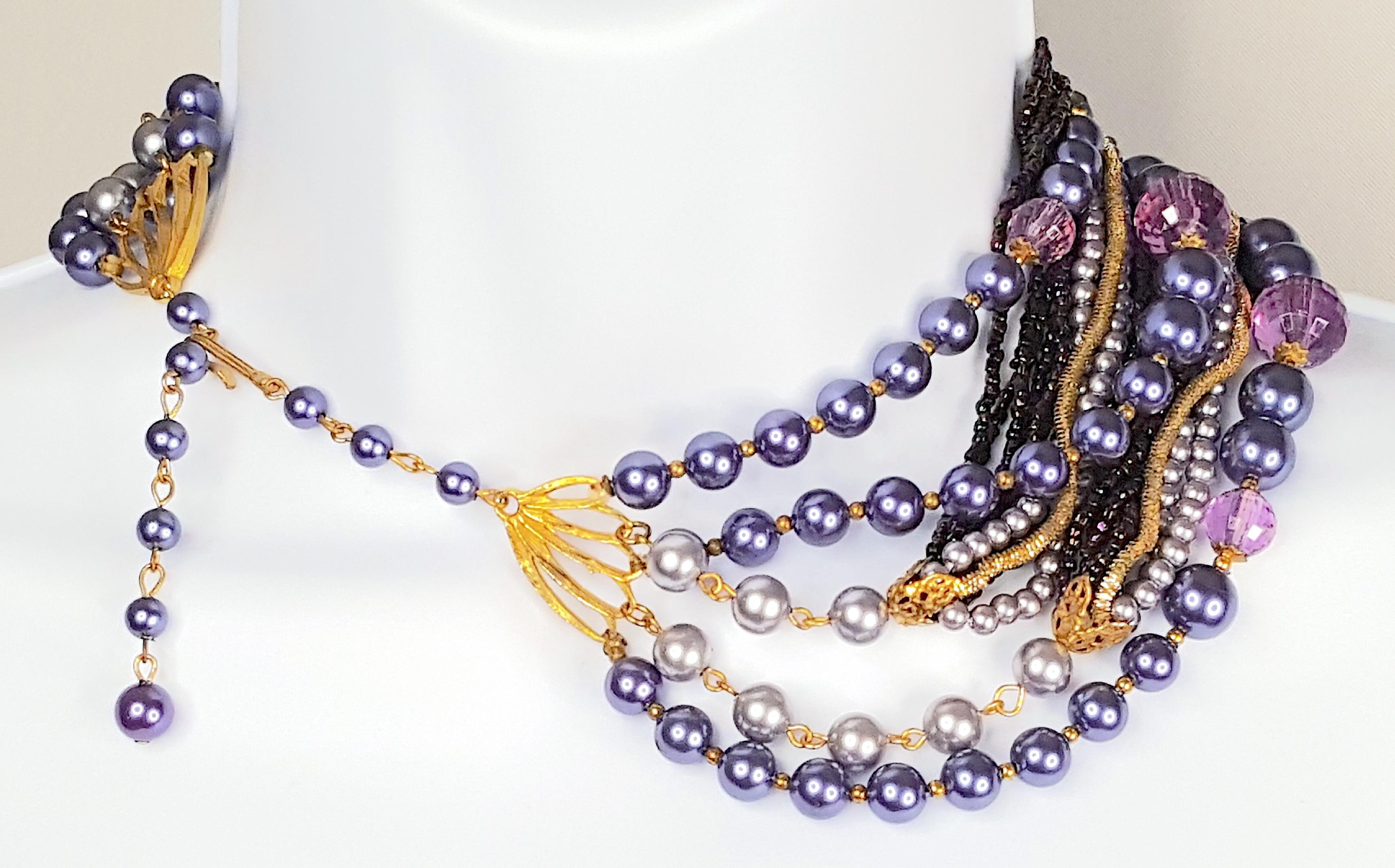 Baroque Revival MiriamHaskell 1945 PeacockBeads Parure Wired Bracelet Earrings 16Strand Necklace For Sale