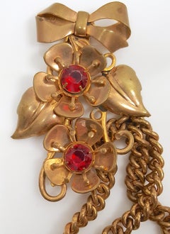 MiriamHaskell c1929 FrankHess Rare FurClips GoldGiltBrass 3ChainFloraBow Lariat