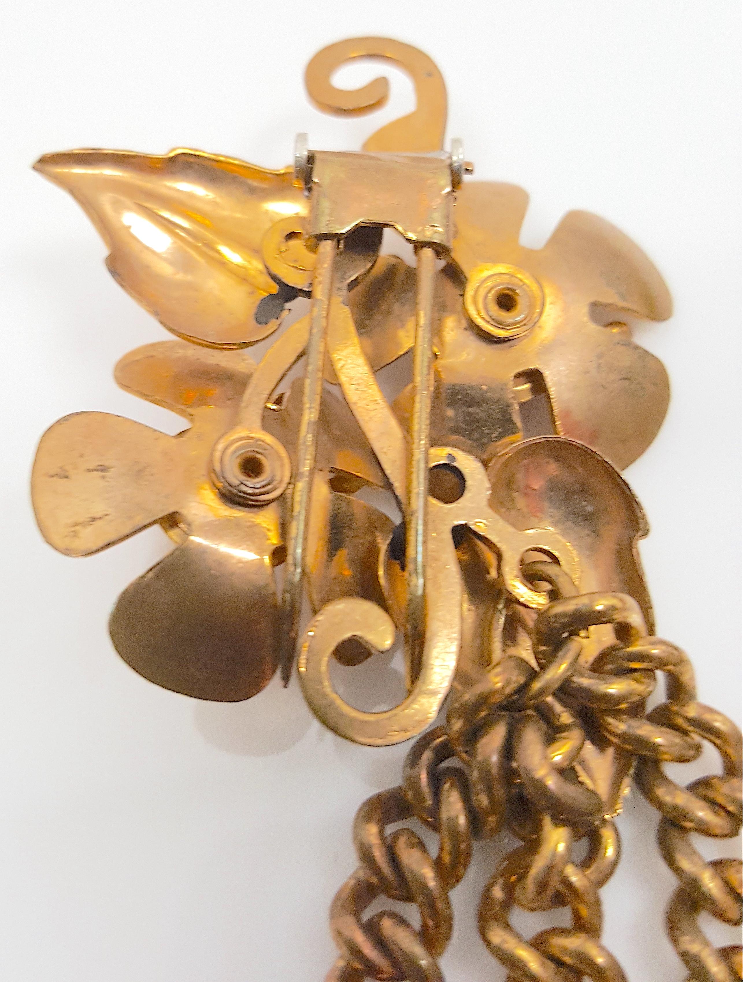 MiriamHaskell c1929 FrankHess Rare FurClips GoldGiltBrass 3ChainFloraBow Lariat  For Sale 1