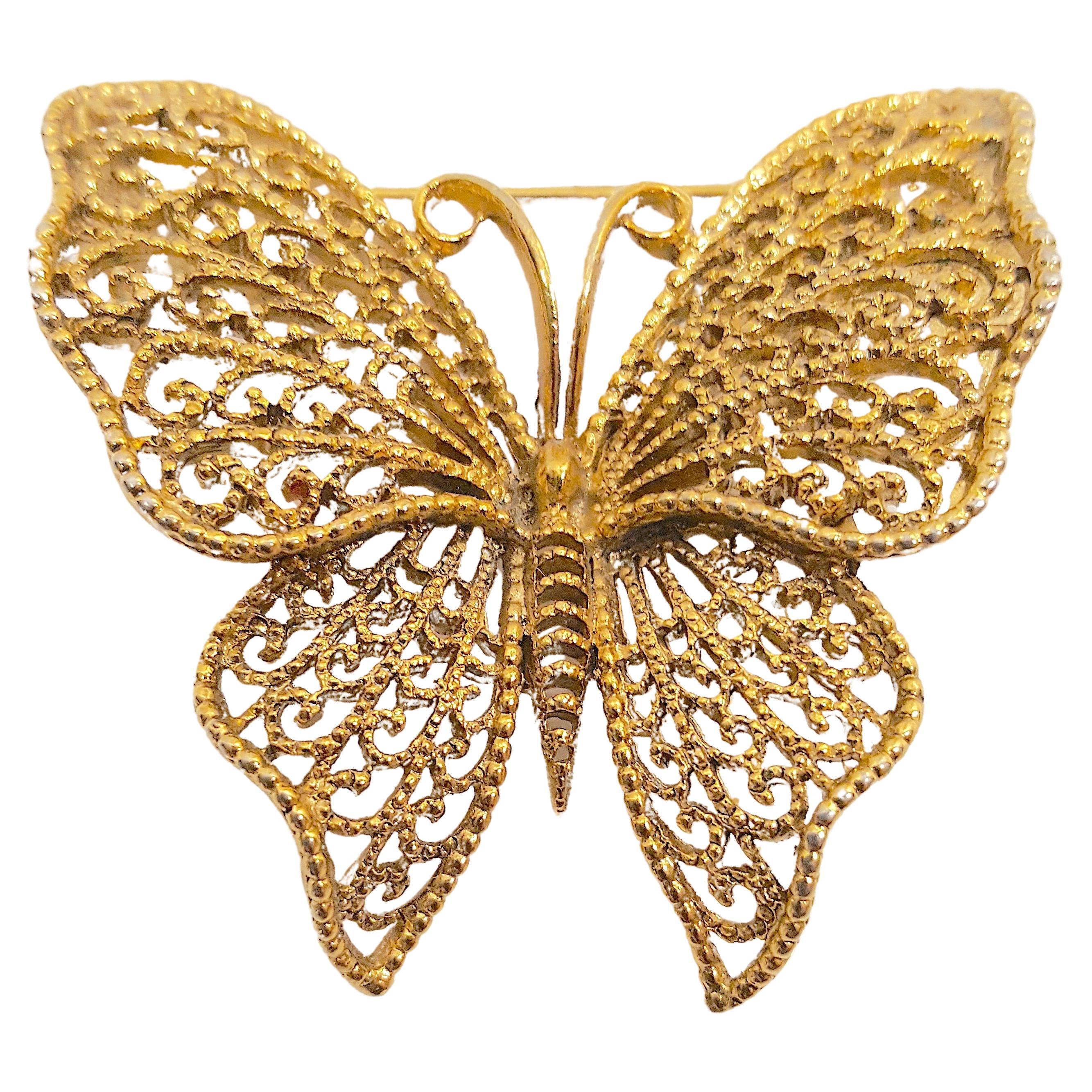 MiriamHaskell WWII Era FrankHess GoldGiltCast Filigree Butterfly Brooch For Sale