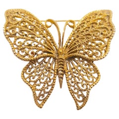 Retro MiriamHaskell WWII Era FrankHess GoldGiltCast Filigree Butterfly Brooch