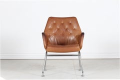 Mirja Dux Easy Chair Cognac Colored Leather Cushions Scandinavian Modern 1970s