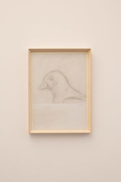 Minimal Bird Drawing in Pastel Framed on Cardboard by Mirko Baricchi