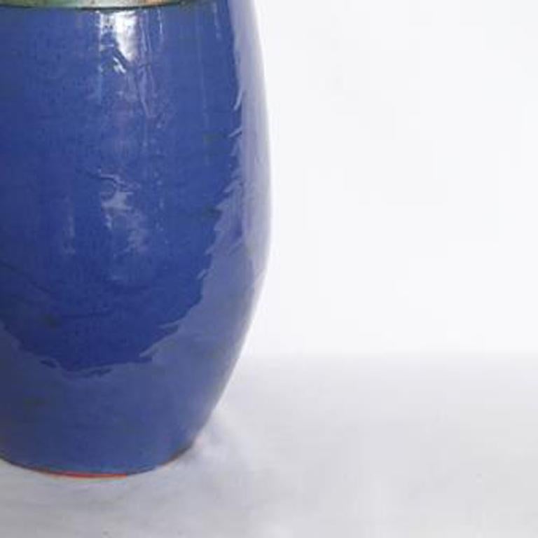 Blue-Bottomed Jug, Terracotta Vase by Mirko Guida For Sale 1