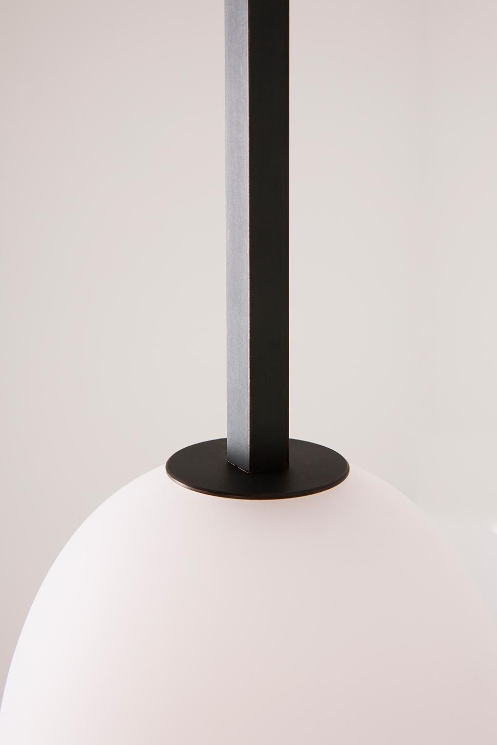 Miro 1 Hanging Pendant in Matte Black with Handblown Glass Shade In New Condition For Sale In Los Angeles, CA