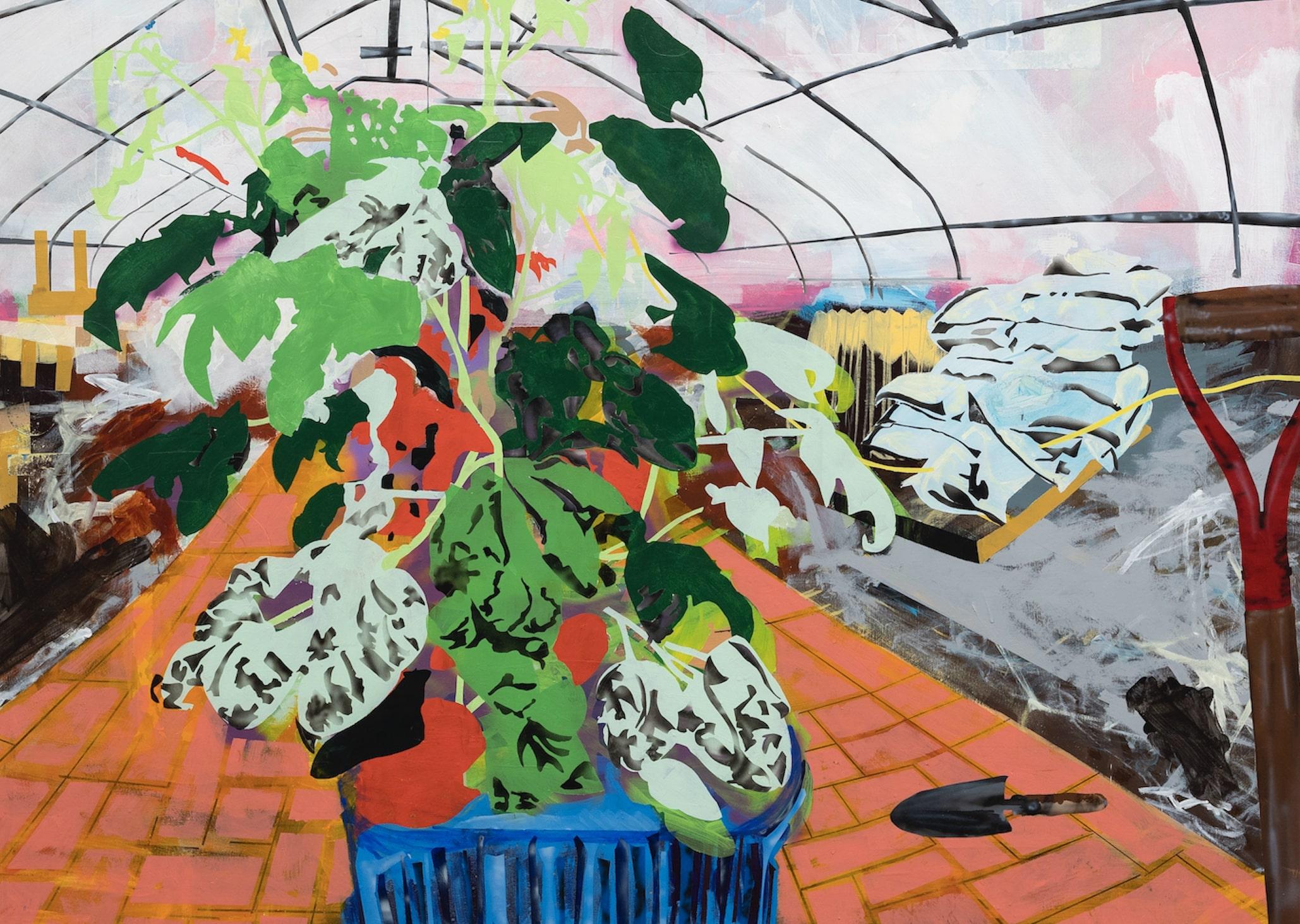 Serra di pomodori della ReVision Urban Farm - Still-Life Painting Grigio di Miro Hoffmann