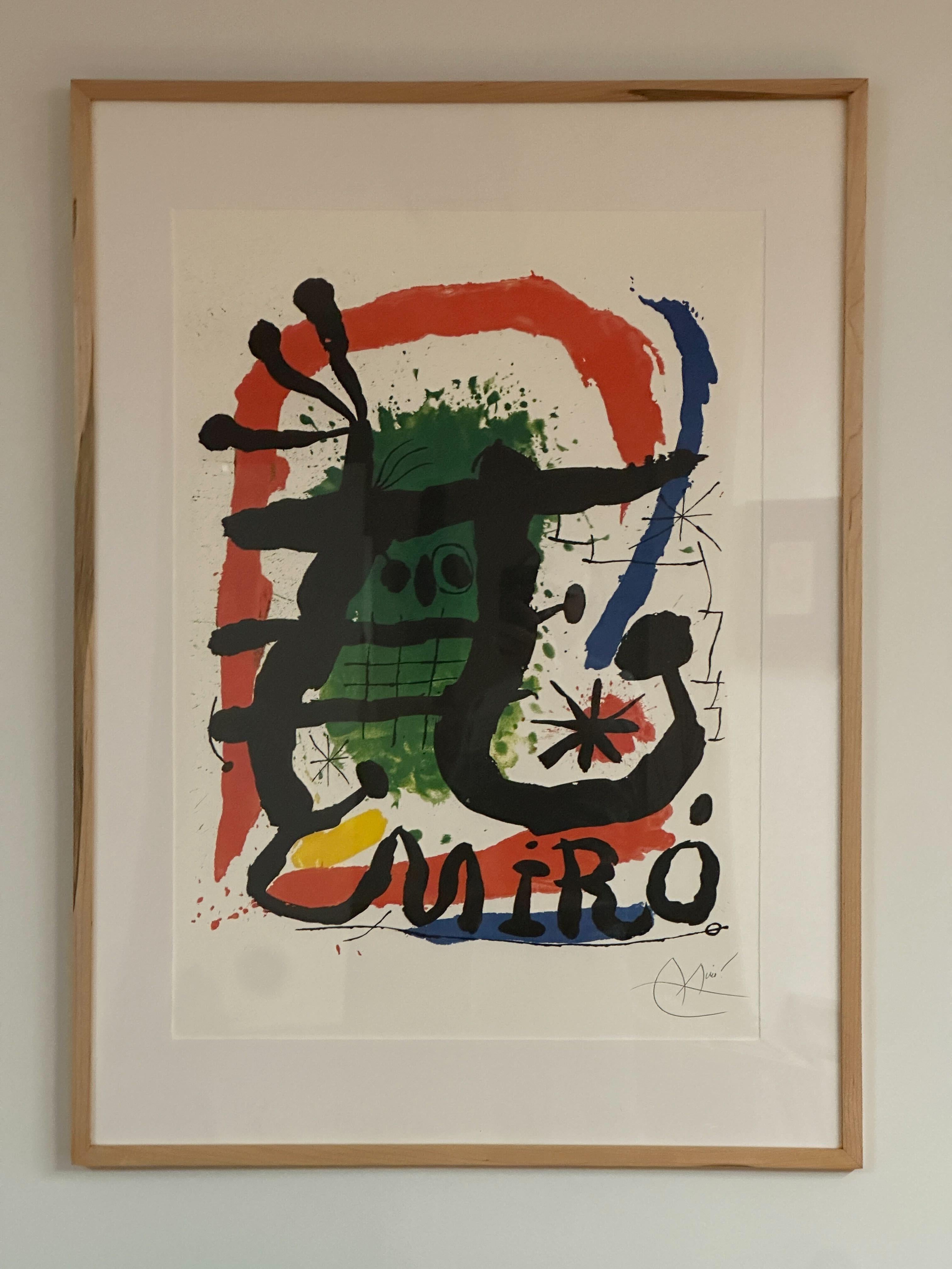This Joan Miro lithograph in colors is in good overall condition and is framed 37