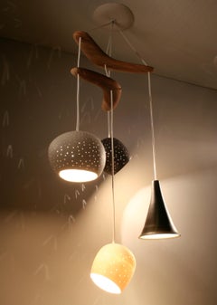 Miro: Modern Lamp, Four Light Pendant, Sculptural Ceramic, Glowing Porcelain