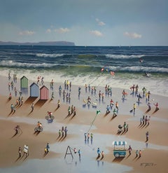 'Beach Holiday' Scène de plage contemporaine en 3D avec figures, vagues, sable et ciel