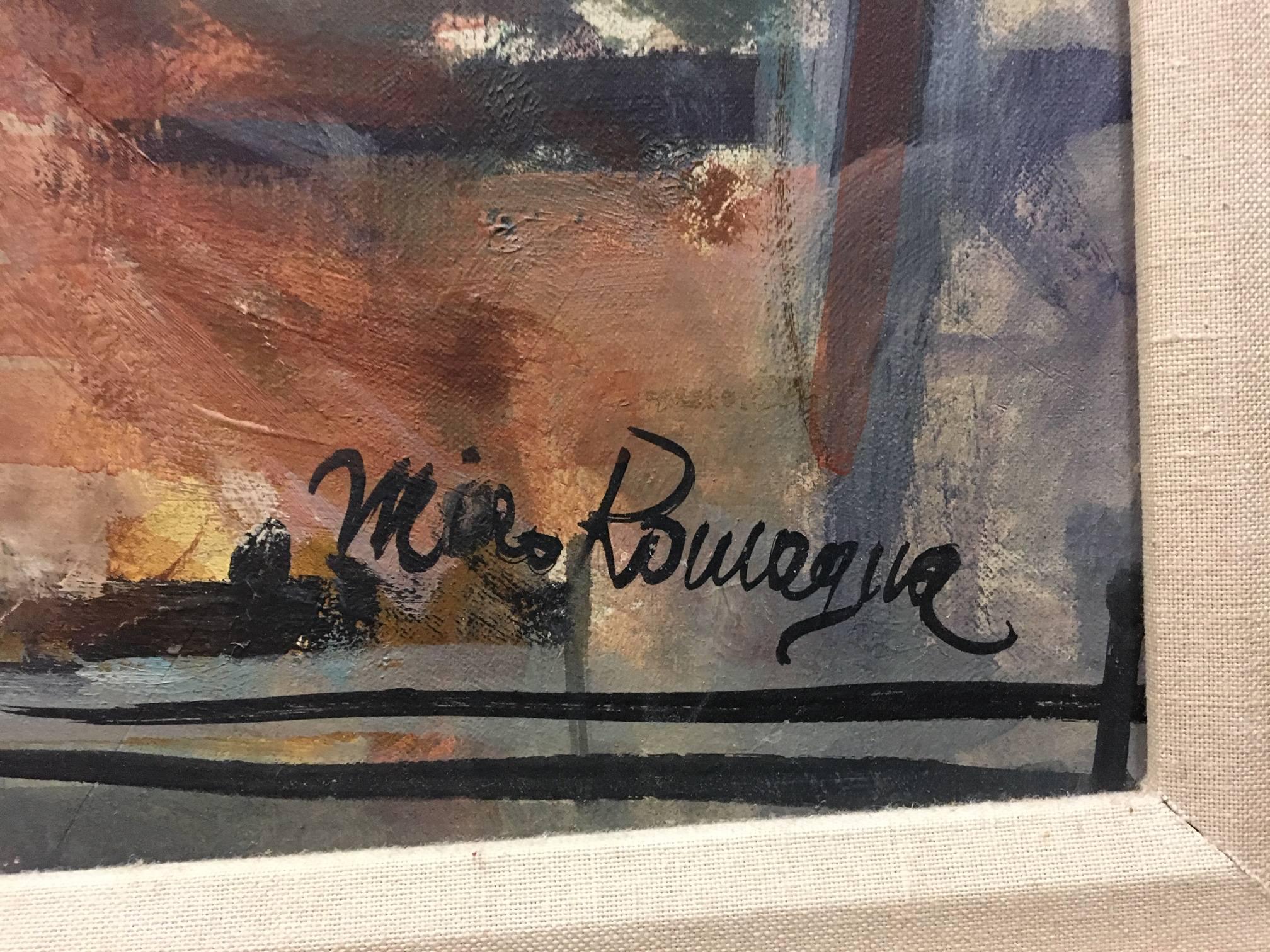 A Large, Mid-Century View of Rooftops by Italian Artist Miro Romagna For Sale 3