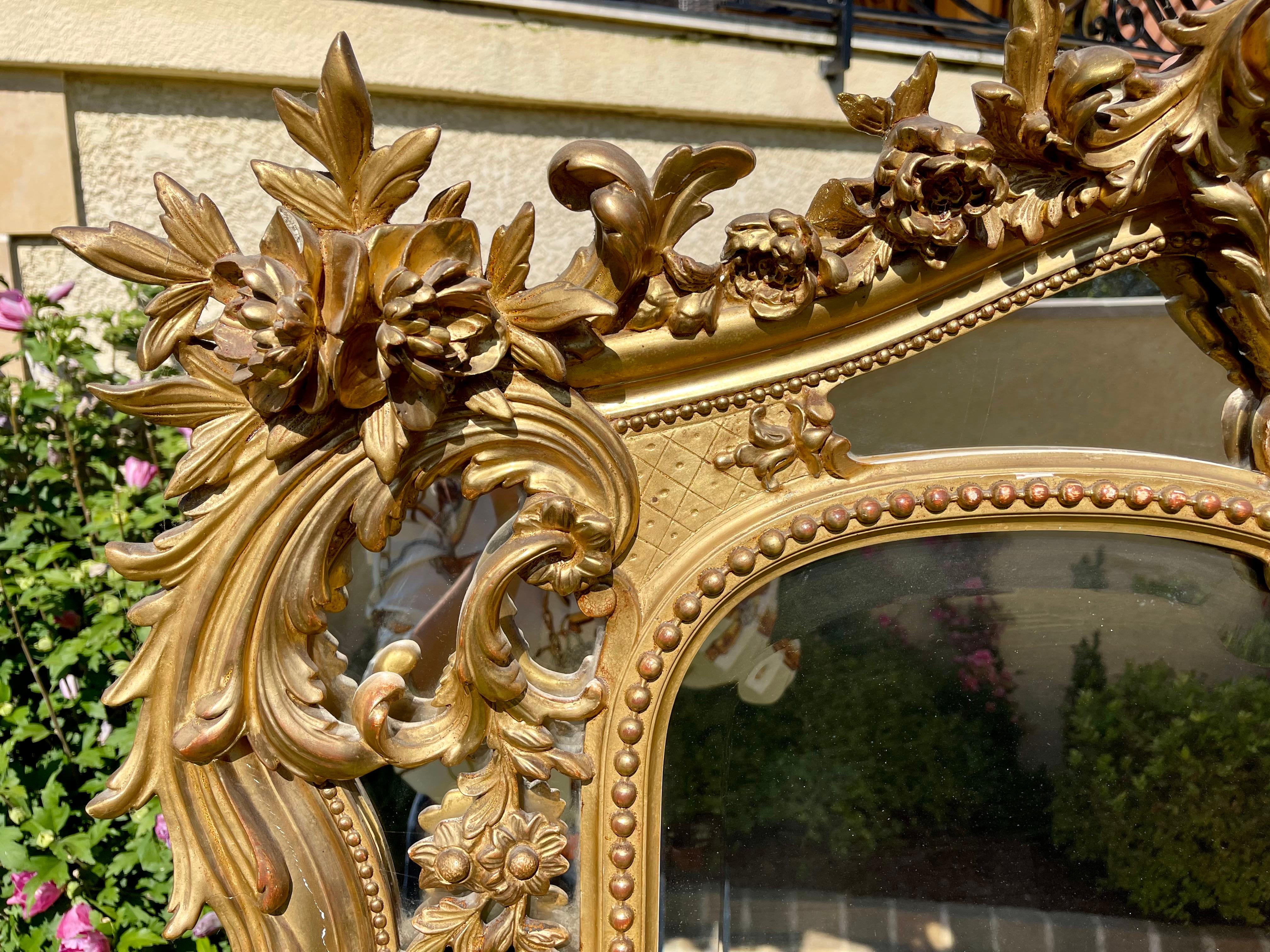 Louis XV Rocaille Style Reservoir Mirror, Gilt Wood & Gilt Plaster, 19th Century For Sale 7