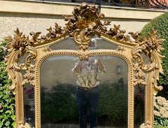 Louis XV Rocaille Style Reservoir Mirror, Gilt Wood & Gilt Plaster, 19th Century