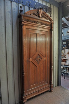 Miroir Brot French Triptyque Floor Mirror Solid Oak and Brass Door, circa 1900